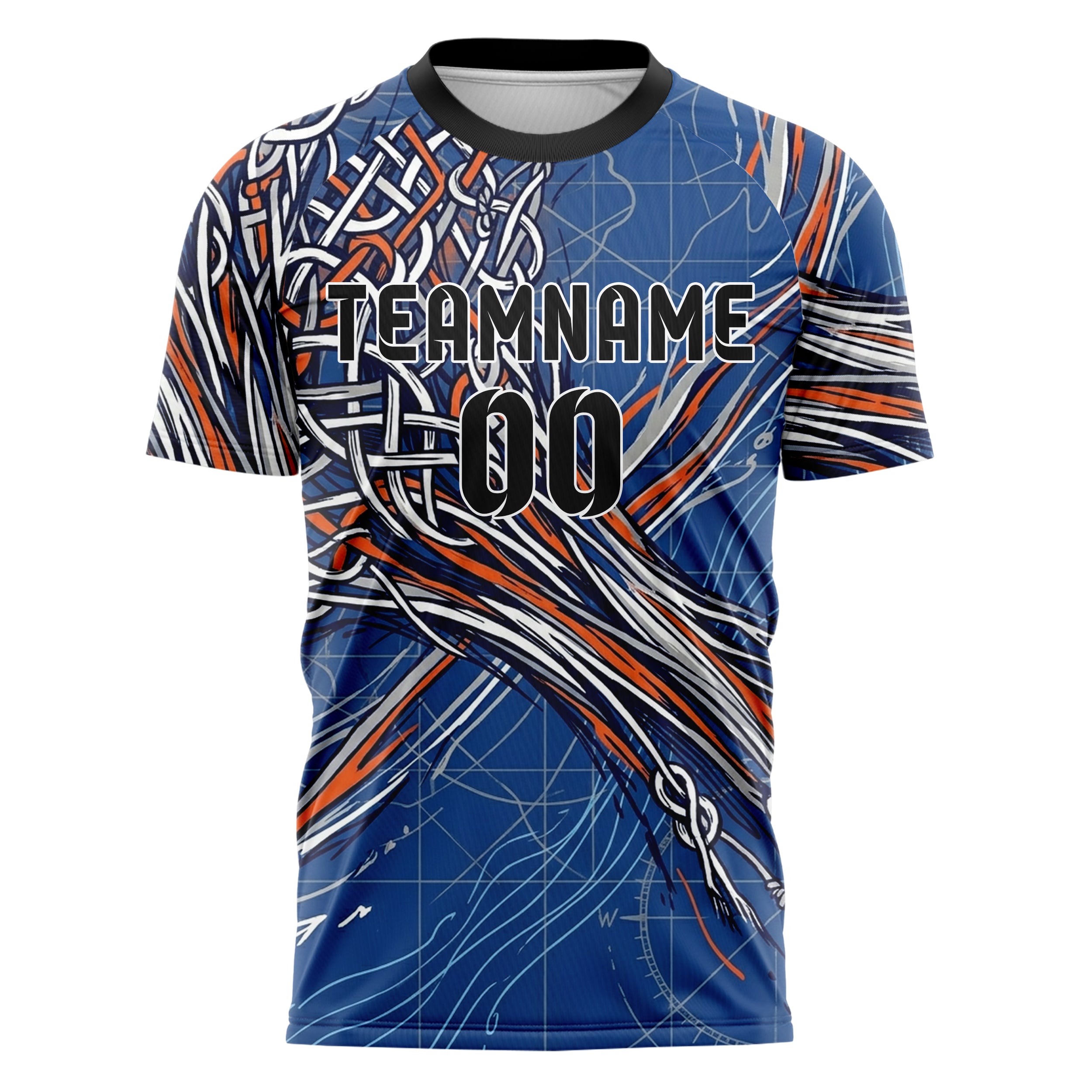 Cobalt Orange White Grey Knotwork Current Web Custom Soccer Jersey