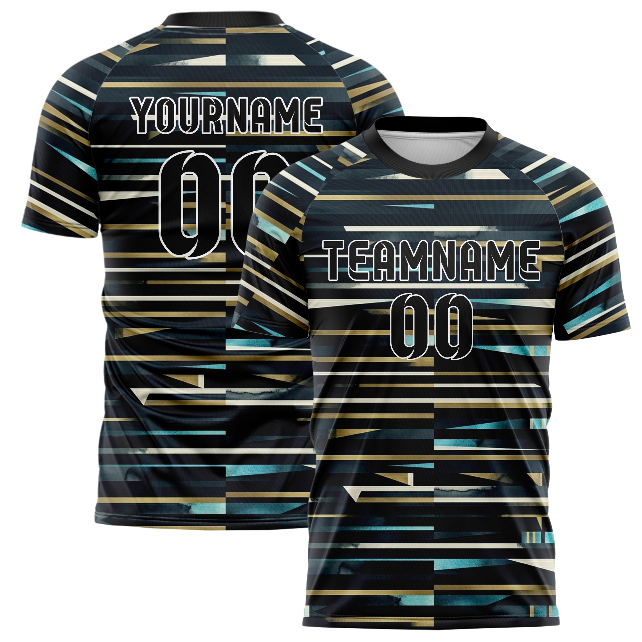 Midnight Gold Ivory Cyan Yachtclub Crest Bands Custom Soccer Jersey