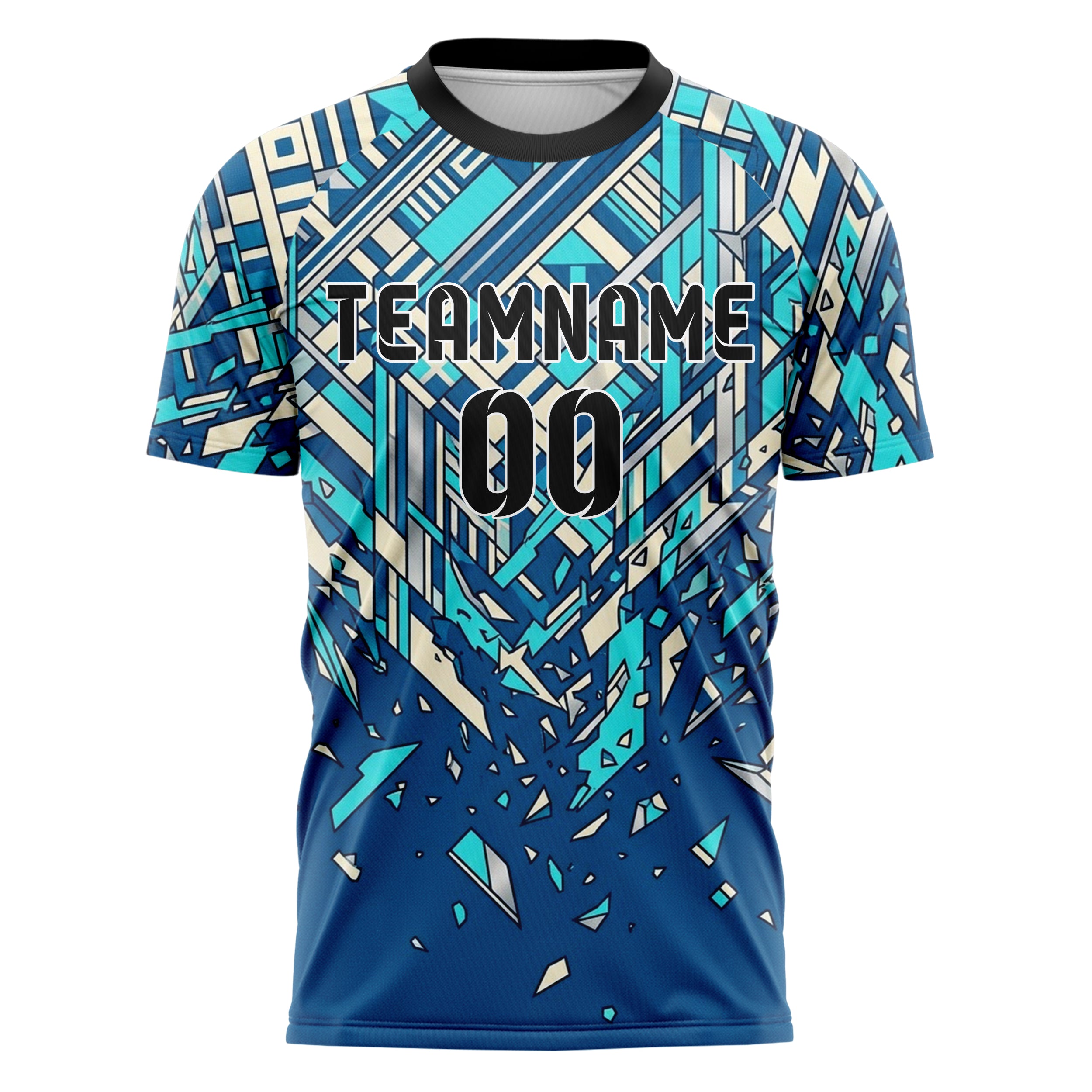 Ocean Blue Aqua Cream Silver Regatta Stripe Navigation Custom Soccer Jersey