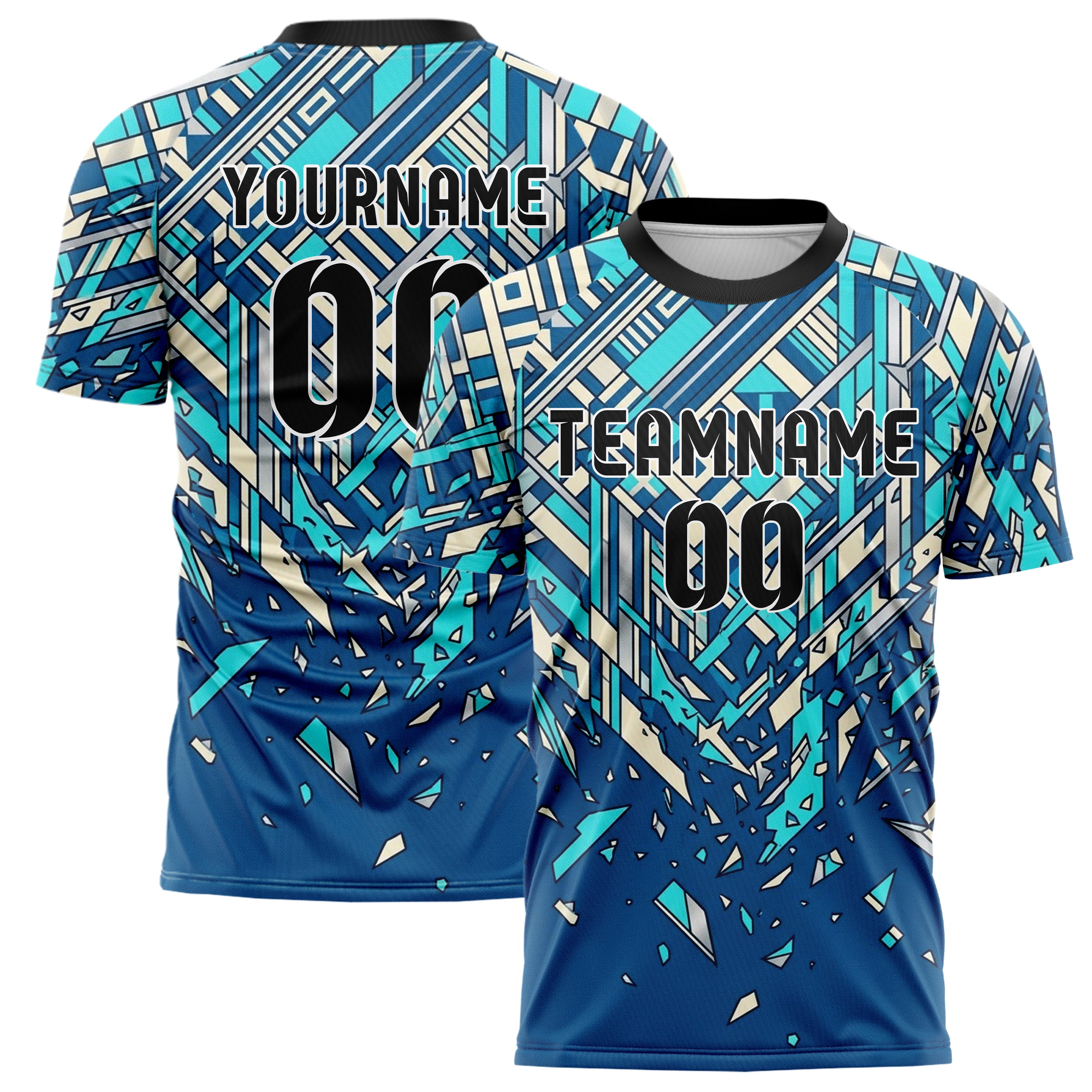 Ocean Blue Aqua Cream Silver Regatta Stripe Navigation Custom Soccer Jersey