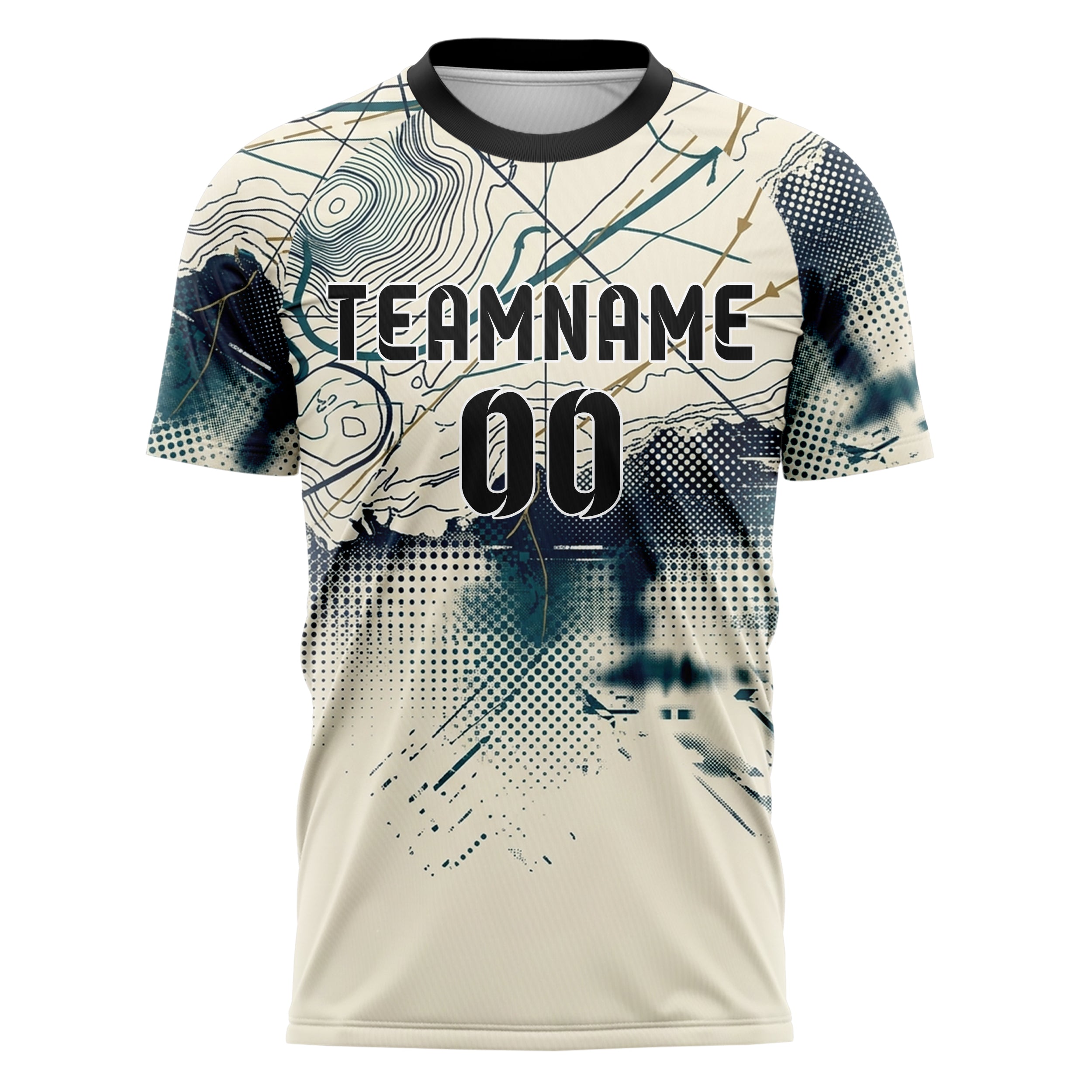 Cream Navy Teal Brass Ocean Chart Drift Custom Soccer Jersey