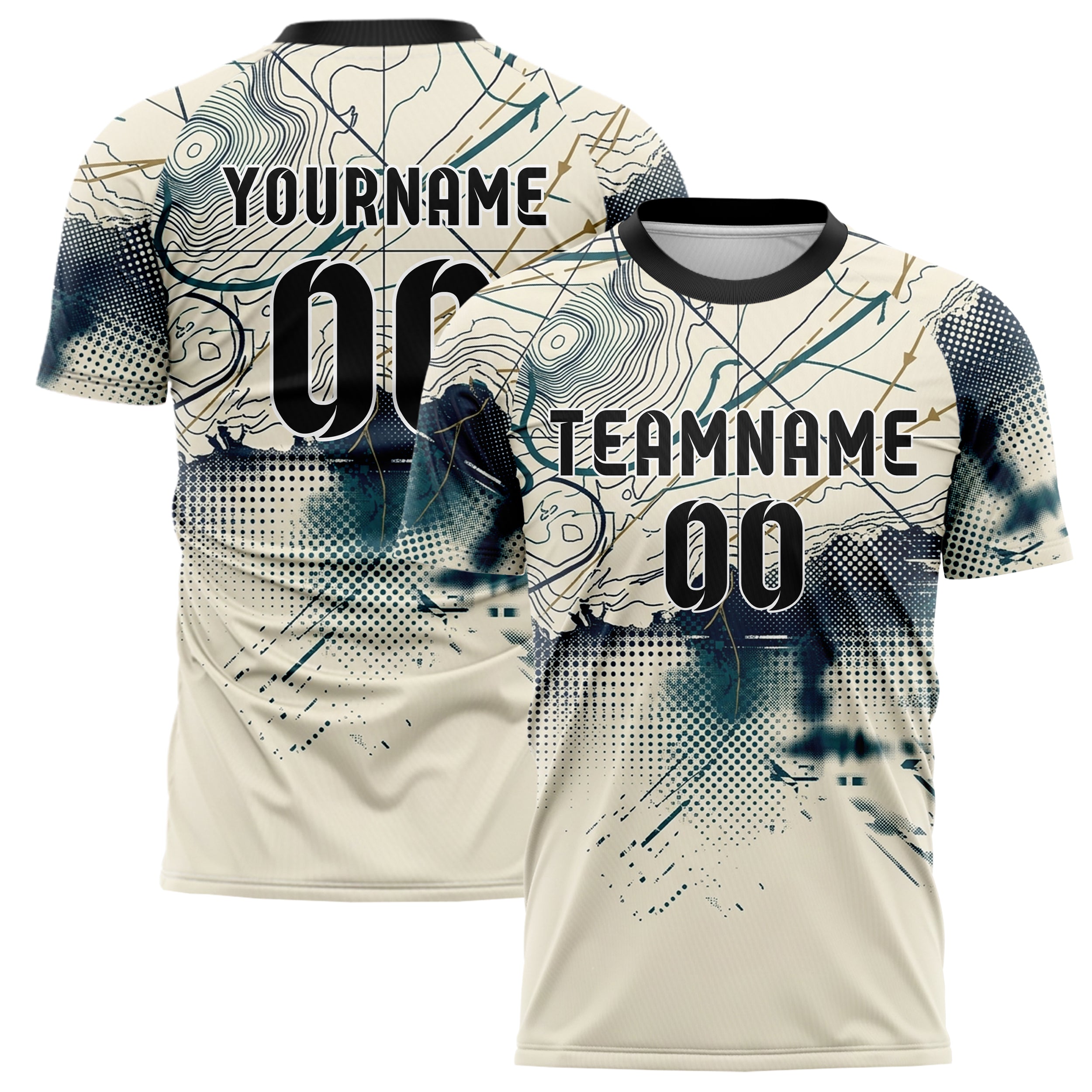 Cream Navy Teal Brass Ocean Chart Drift Custom Soccer Jersey