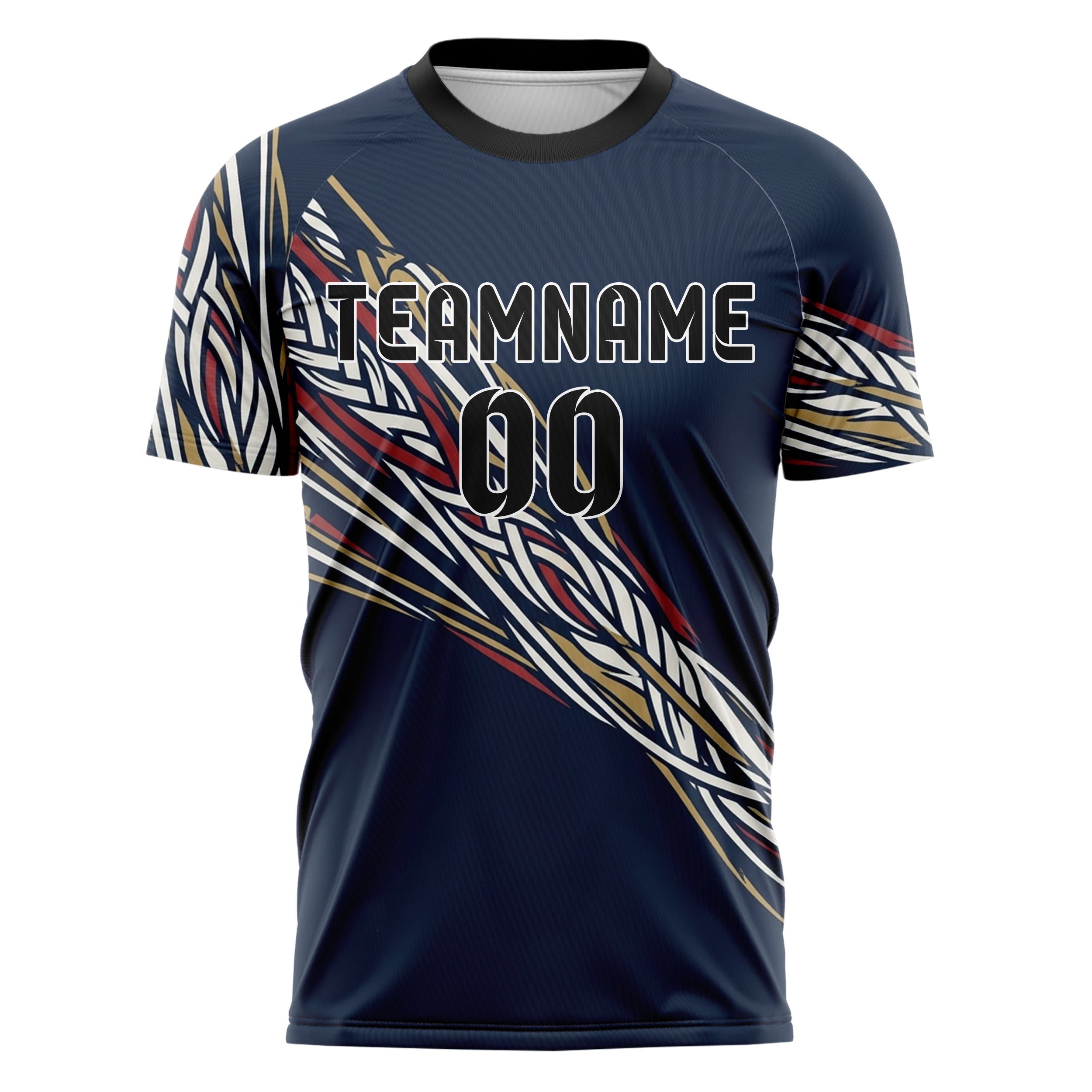 Navy White Red Gold Rope Tension Lattice Custom Soccer Jersey