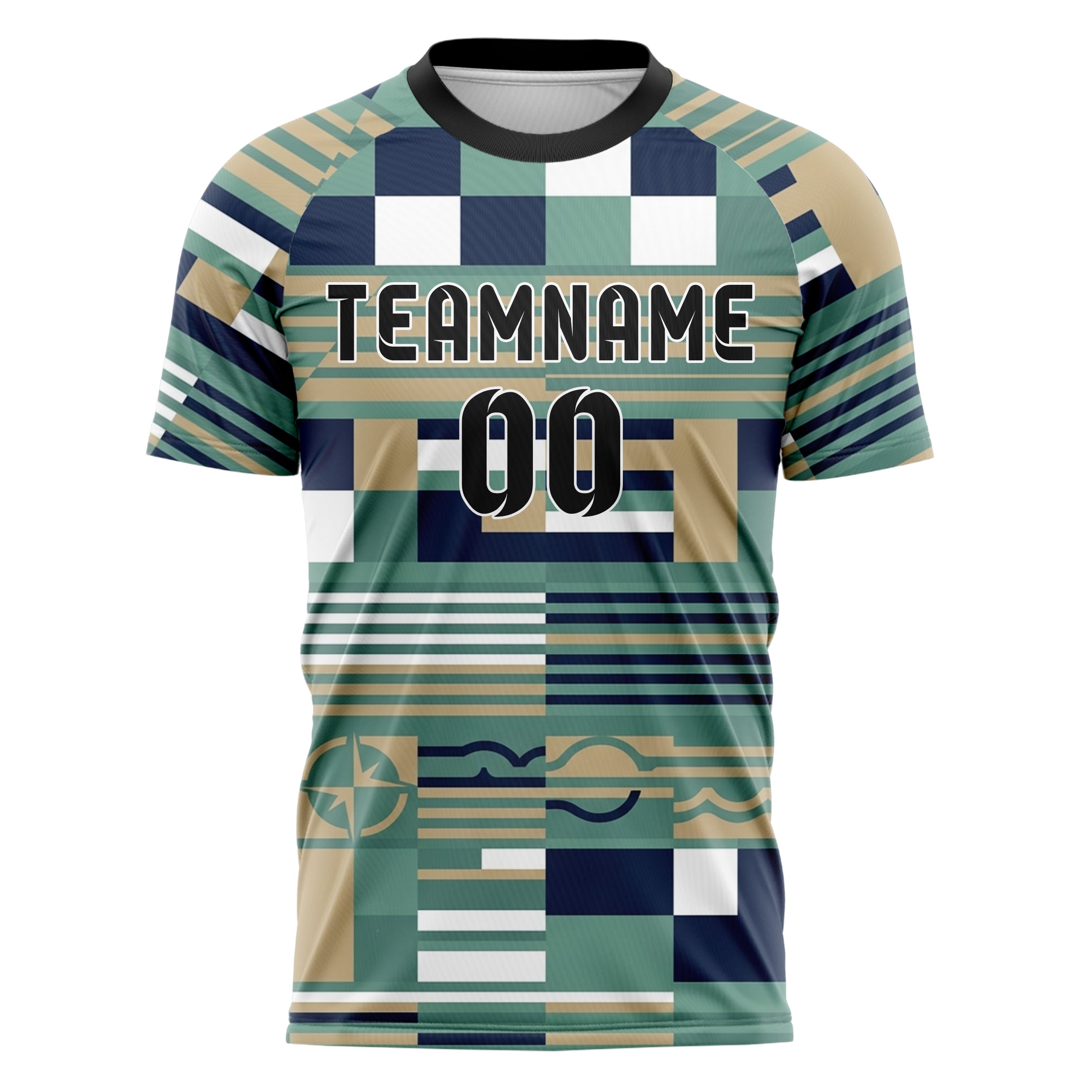 Sea Green White Navy Sand Signal Flag Panels Custom Soccer Jersey