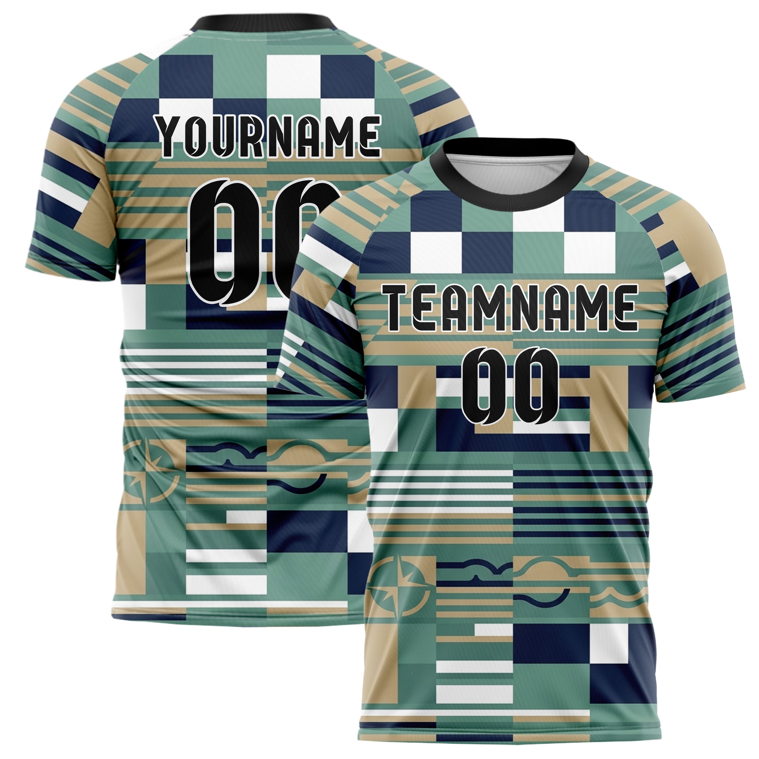Sea Green White Navy Sand Signal Flag Panels Custom Soccer Jersey