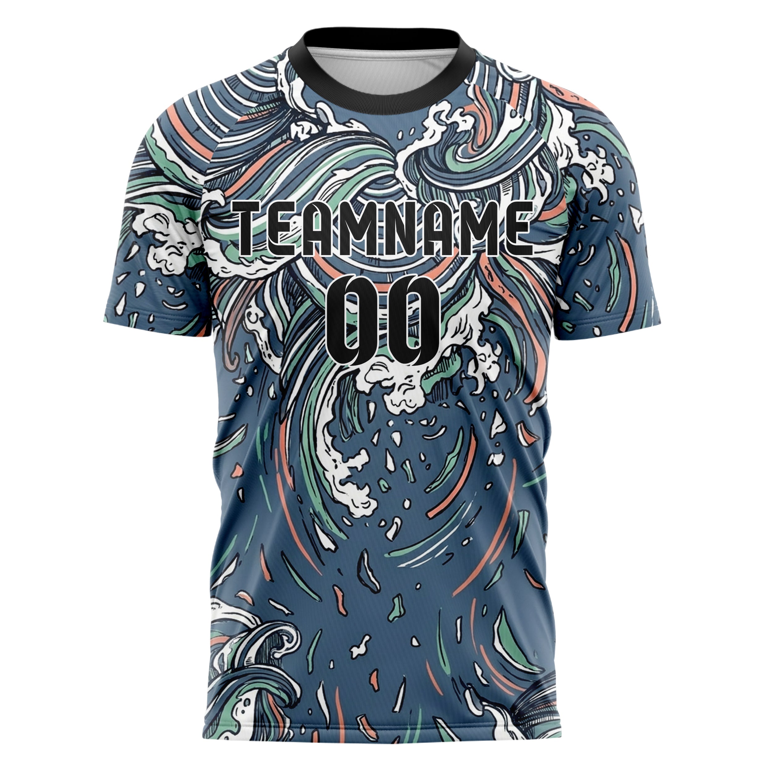 Slate Blue White Seafoam Coral Tide Contour Waves Custom Soccer Jersey