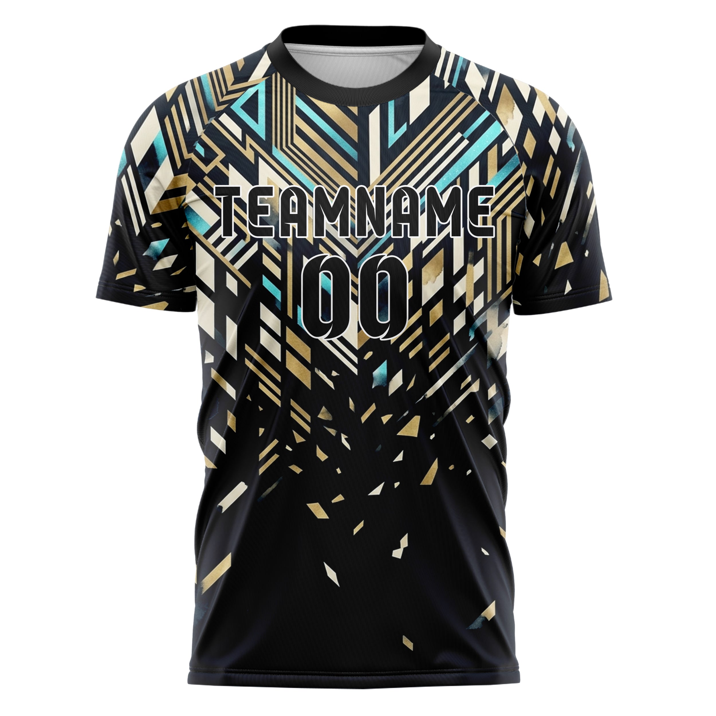 Midnight Gold Ivory Cyan Regatta Stripe Navigation Custom Soccer Jersey