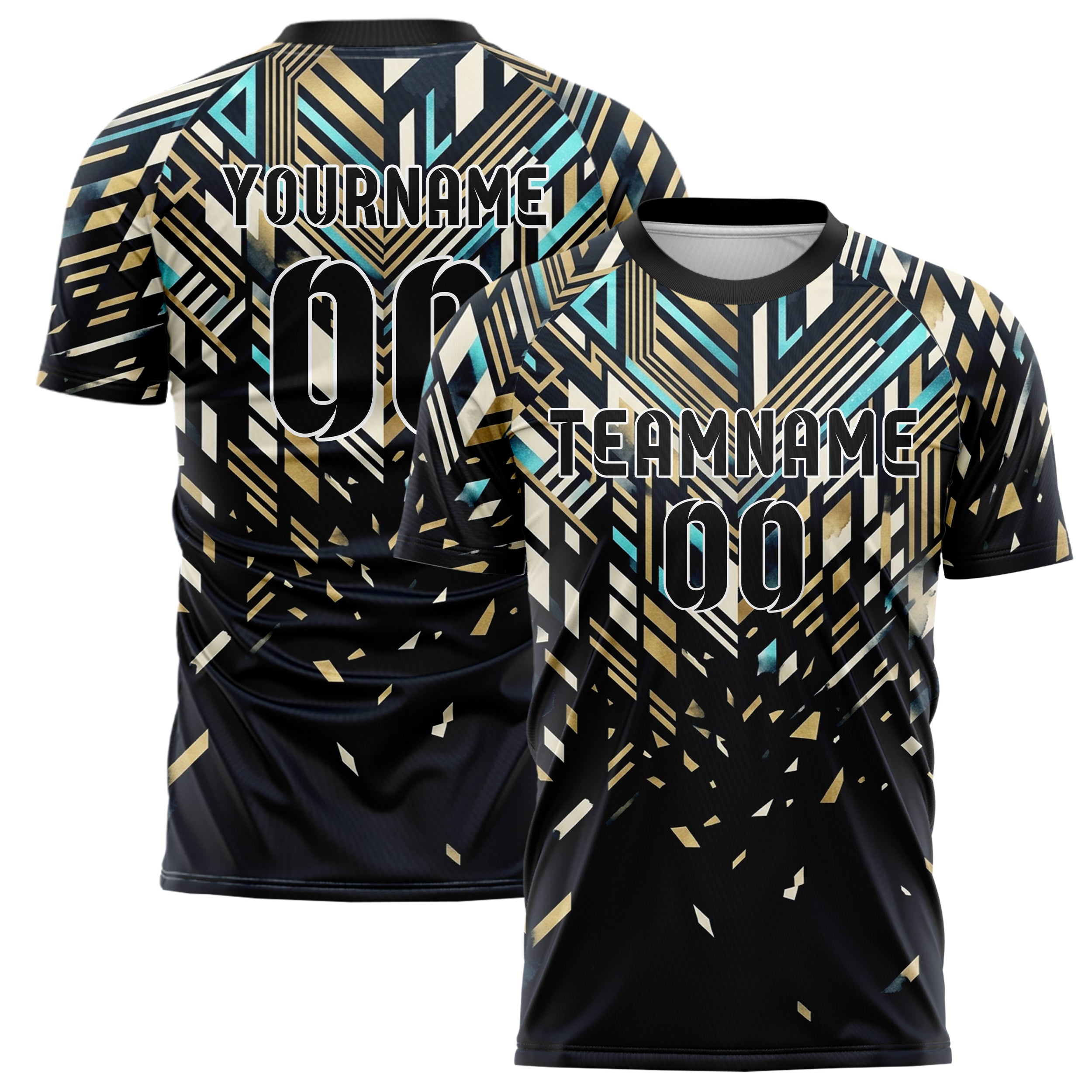 Midnight Gold Ivory Cyan Regatta Stripe Navigation Custom Soccer Jersey