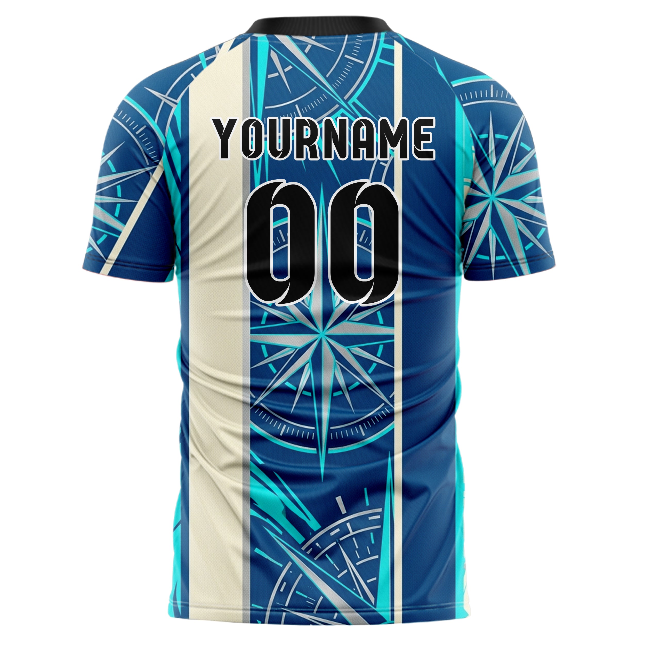 Ocean Blue Aqua Cream Silver Compass Burst Geometry Custom Soccer Jersey