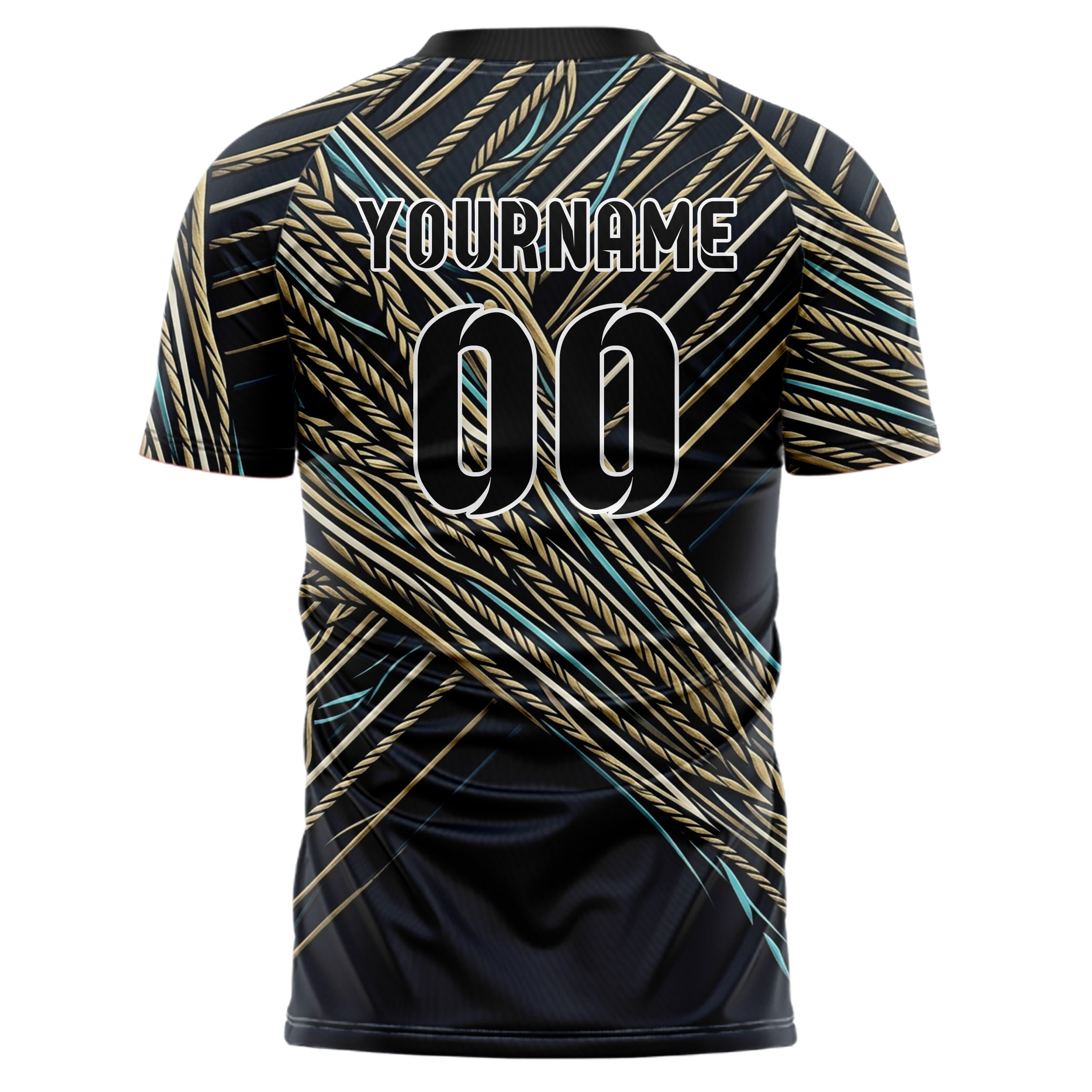 Midnight Gold Ivory Cyan Rope Tension Lattice Custom Soccer Jersey