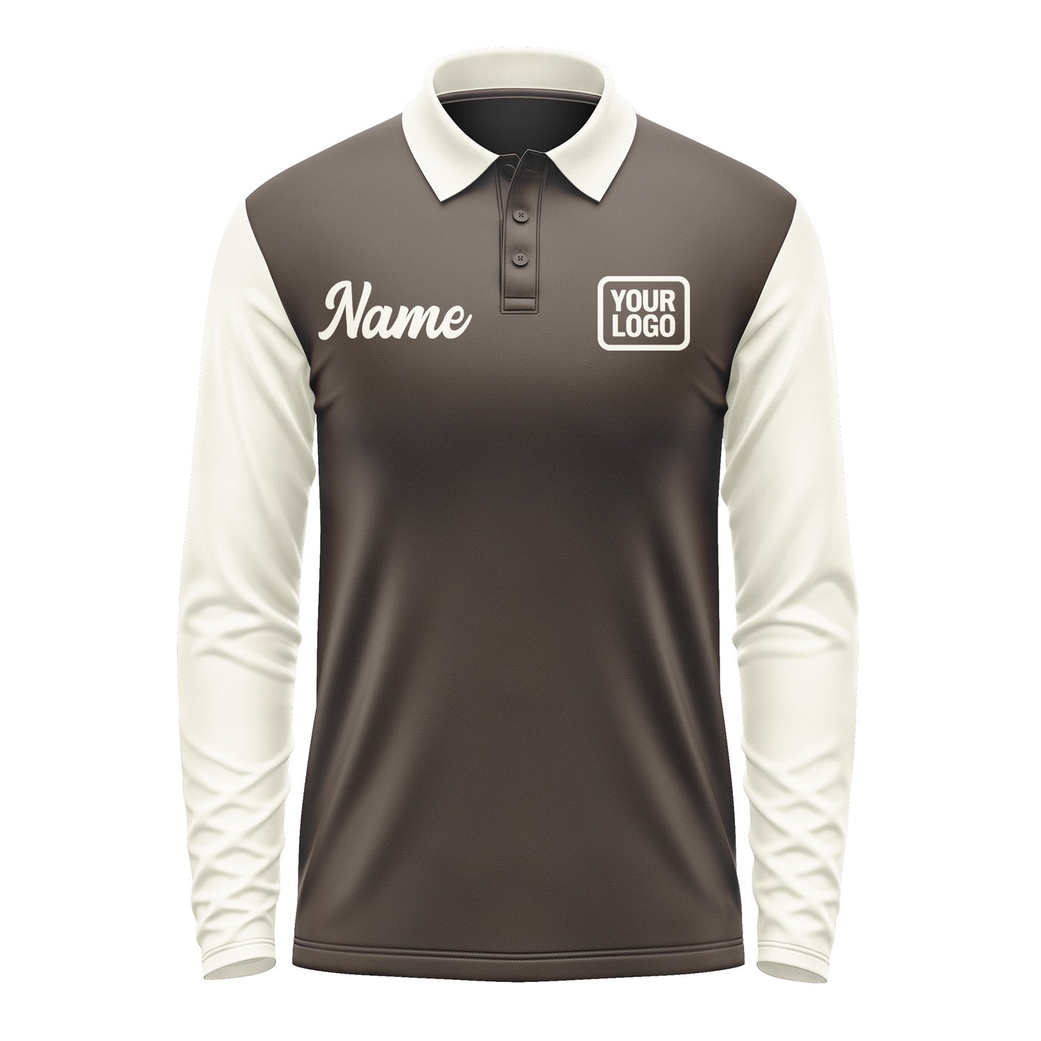 Custom Brown Cream Long Sleeve Polo Shirt Pl010303B103