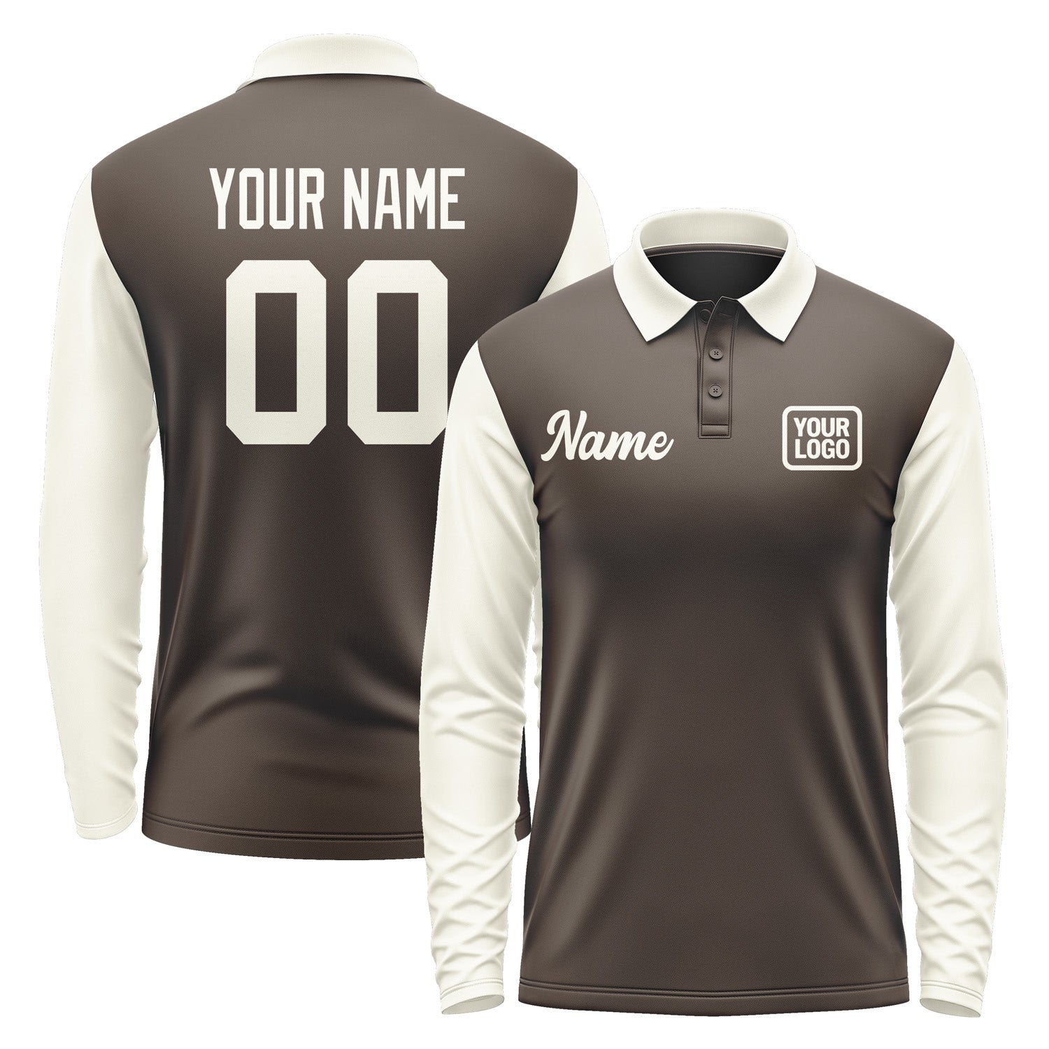 Custom Brown Cream Long Sleeve Polo Shirt Pl010303B103