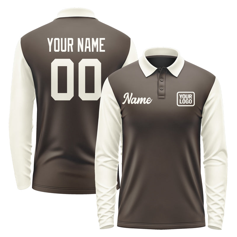 Custom Brown Cream Long Sleeve Polo Shirt Pl010303B103