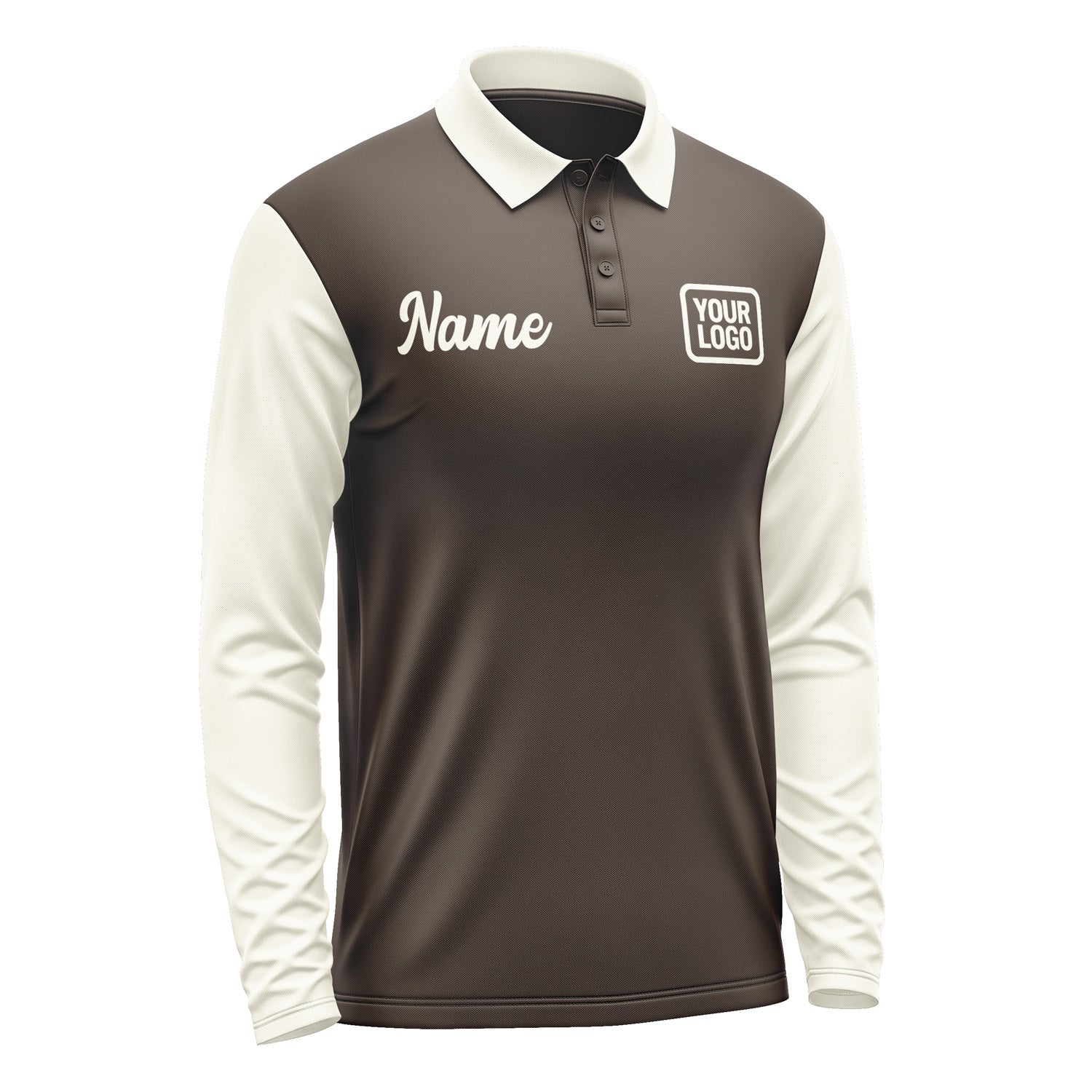 Custom Brown Cream Long Sleeve Polo Shirt Pl010303B103