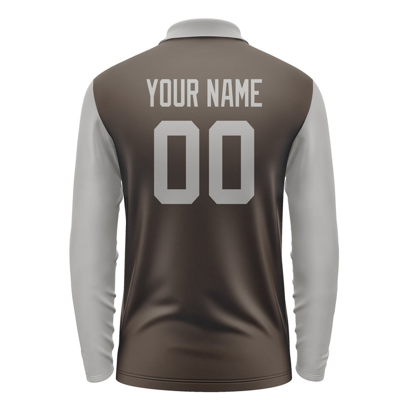 Custom Brown Gray Long Sleeve Polo Shirt Pl010404B104