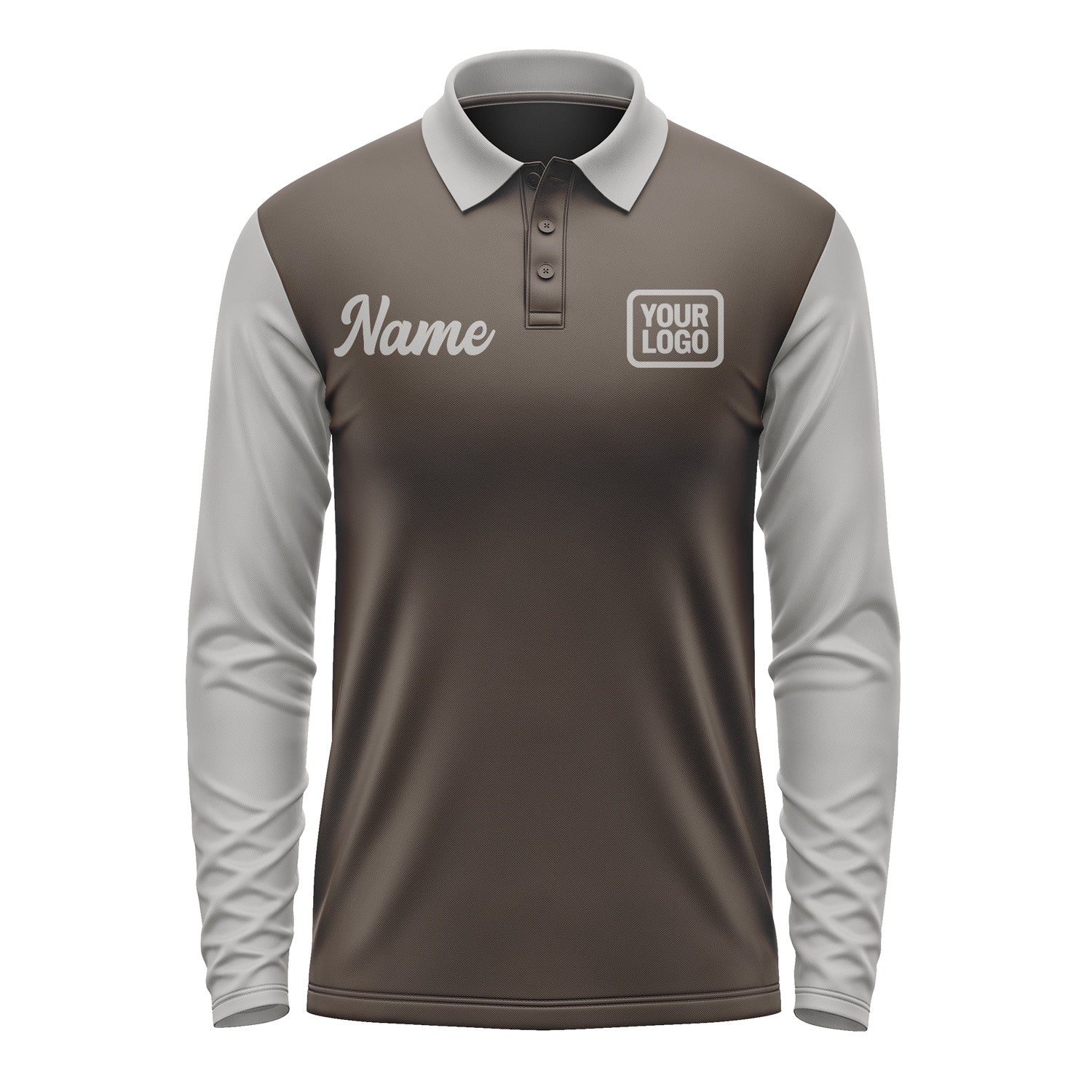Custom Brown Gray Long Sleeve Polo Shirt Pl010404B104