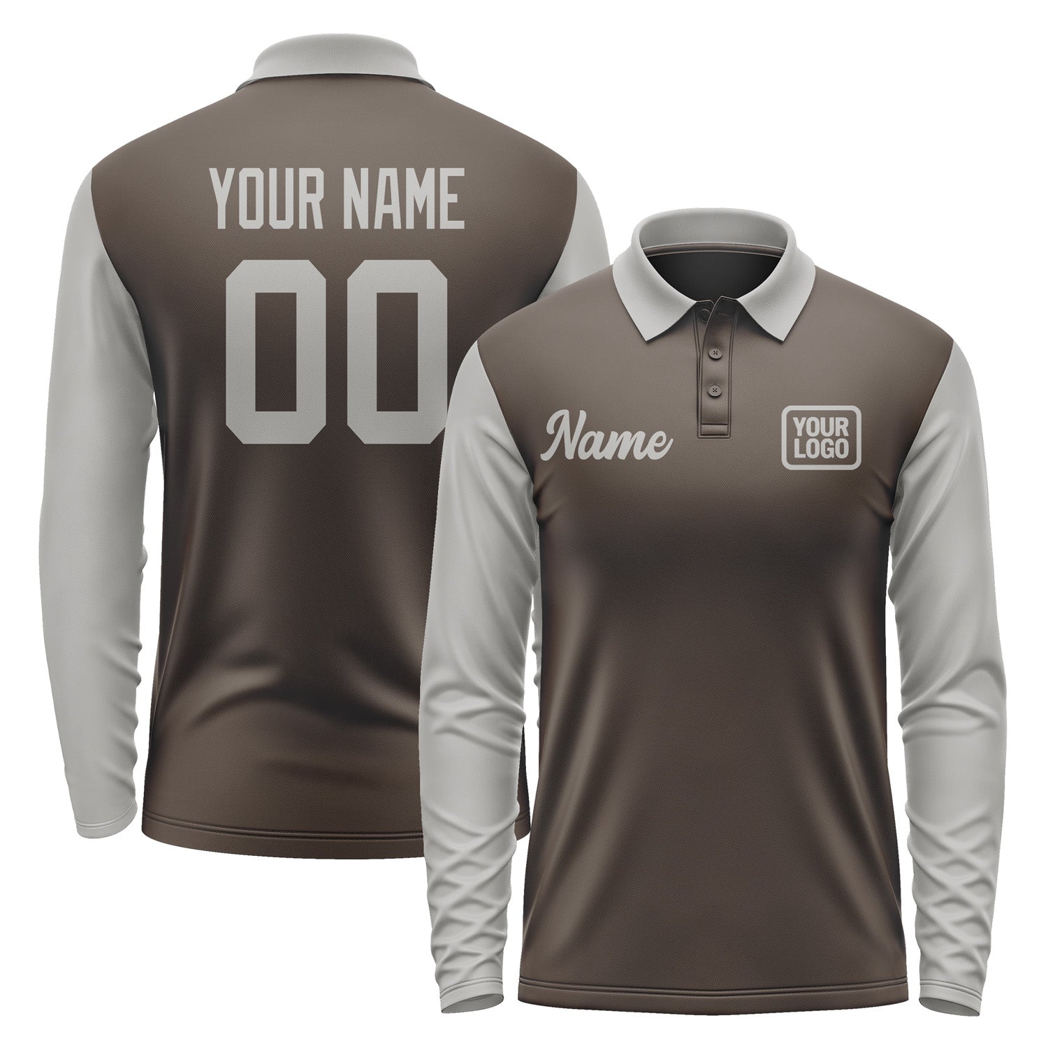 Custom Brown Gray Long Sleeve Polo Shirt Pl010404B104