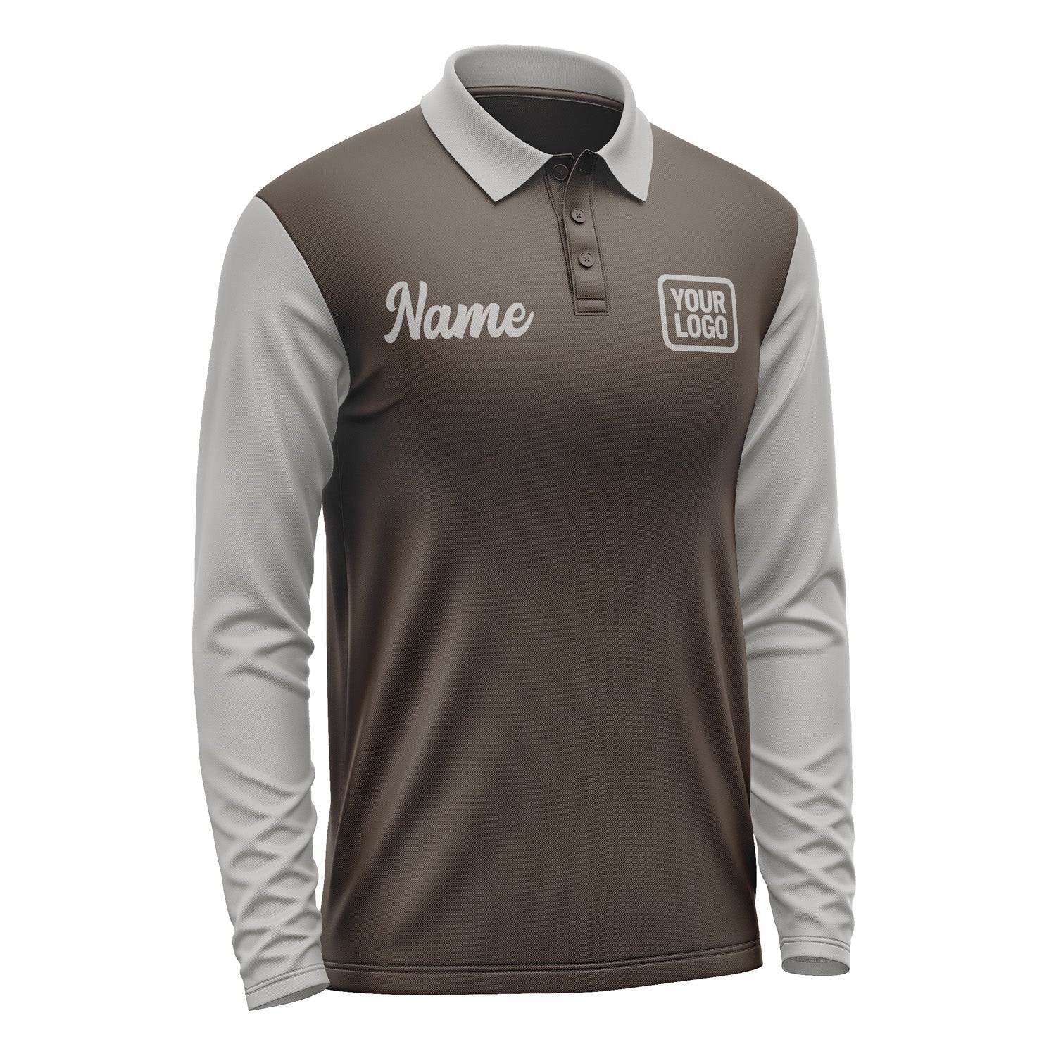 Custom Brown Gray Long Sleeve Polo Shirt Pl010404B104
