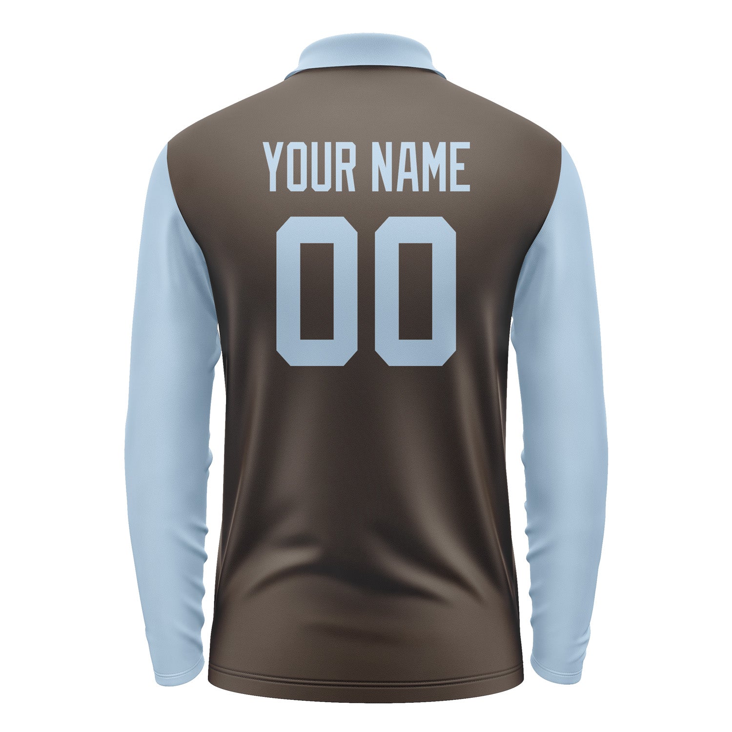 Custom Brown Light Blue Long Sleeve Polo Shirt Pl010808B108