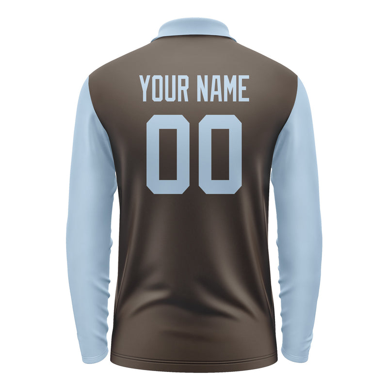Custom Brown Light Blue Long Sleeve Polo Shirt Pl010808B108
