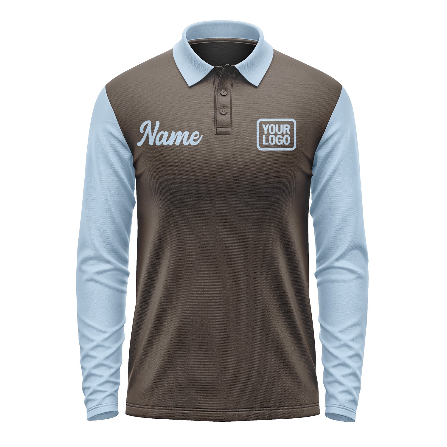 Custom Brown Light Blue Long Sleeve Polo Shirt Pl010808B108