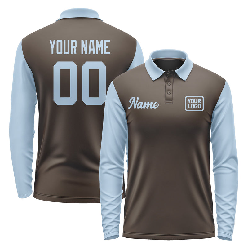 Custom Brown Light Blue Long Sleeve Polo Shirt Pl010808B108