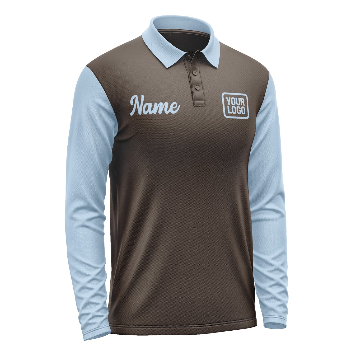 Custom Brown Light Blue Long Sleeve Polo Shirt Pl010808B108