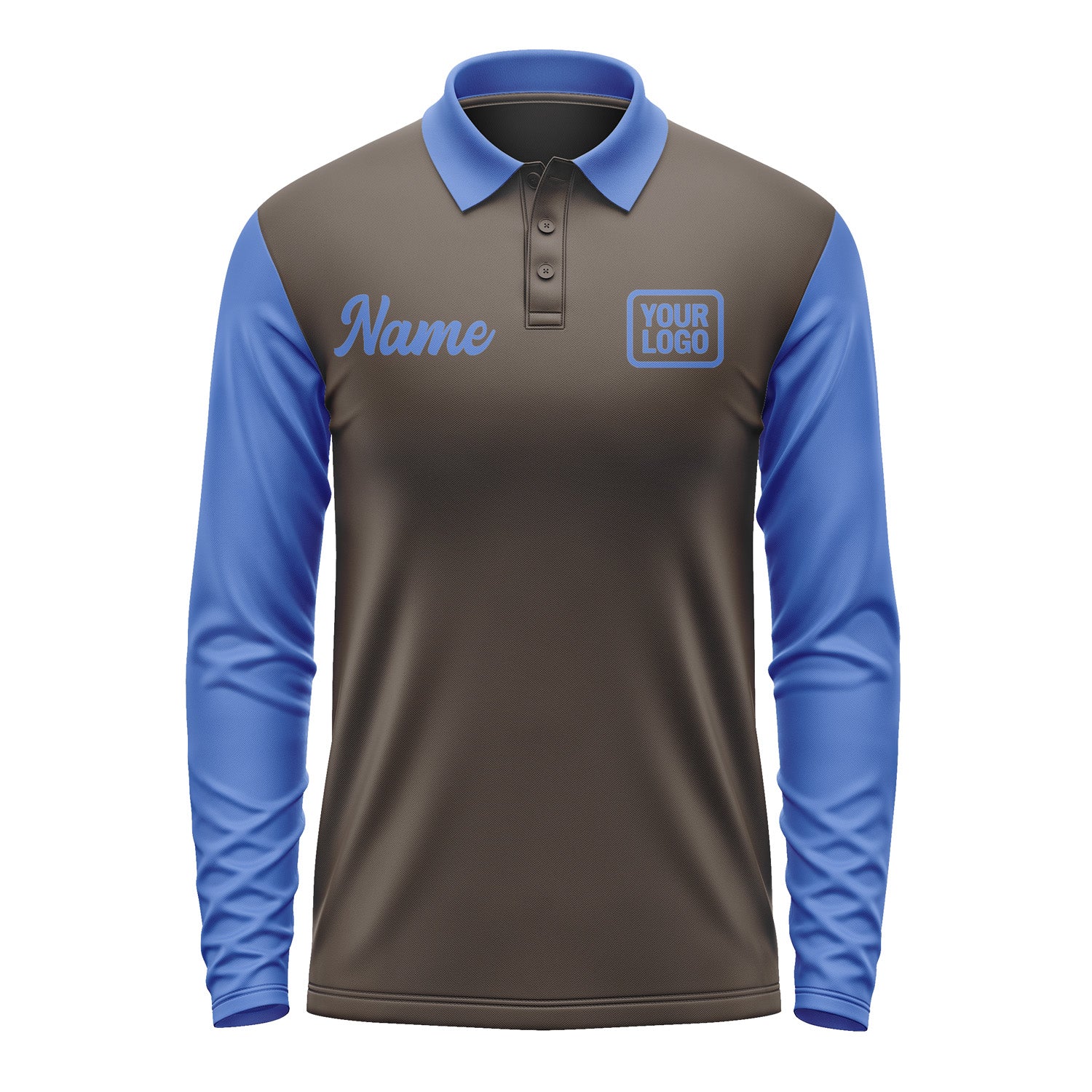 Custom Brown Sky Blue Long Sleeve Polo Shirt Pl010909B109