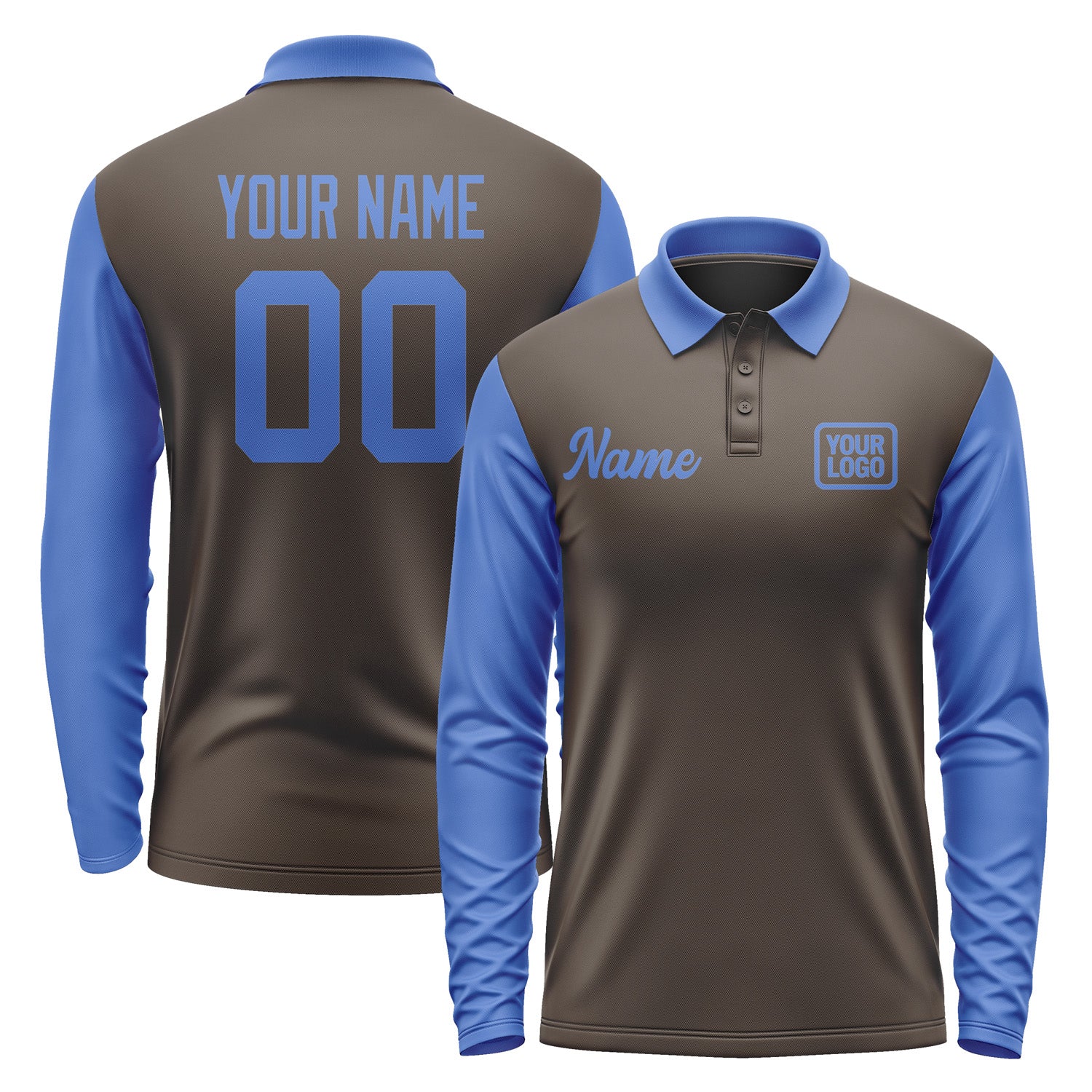 Custom Brown Sky Blue Long Sleeve Polo Shirt Pl010909B109
