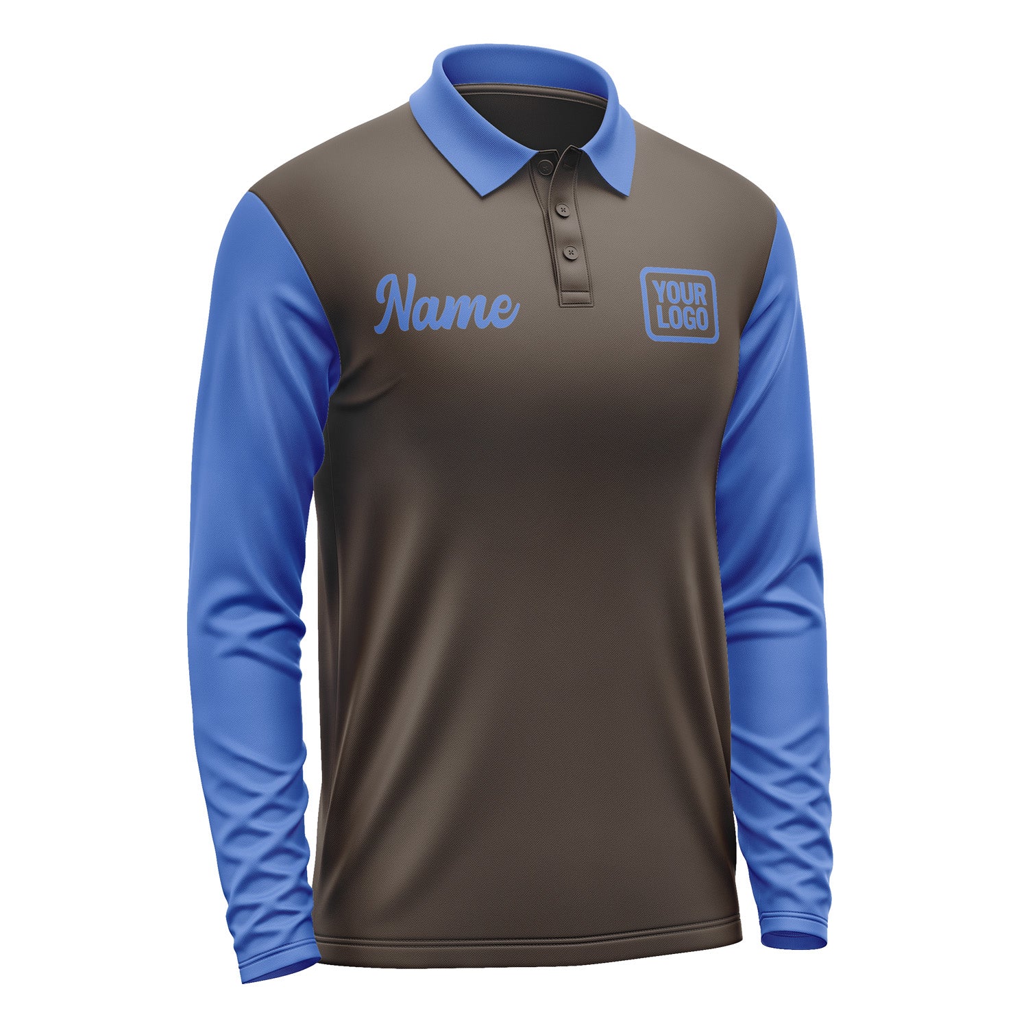 Custom Brown Sky Blue Long Sleeve Polo Shirt Pl010909B109