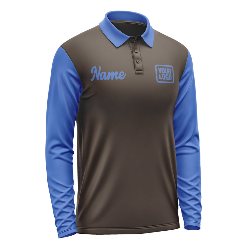 Custom Brown Sky Blue Long Sleeve Polo Shirt Pl010909B109