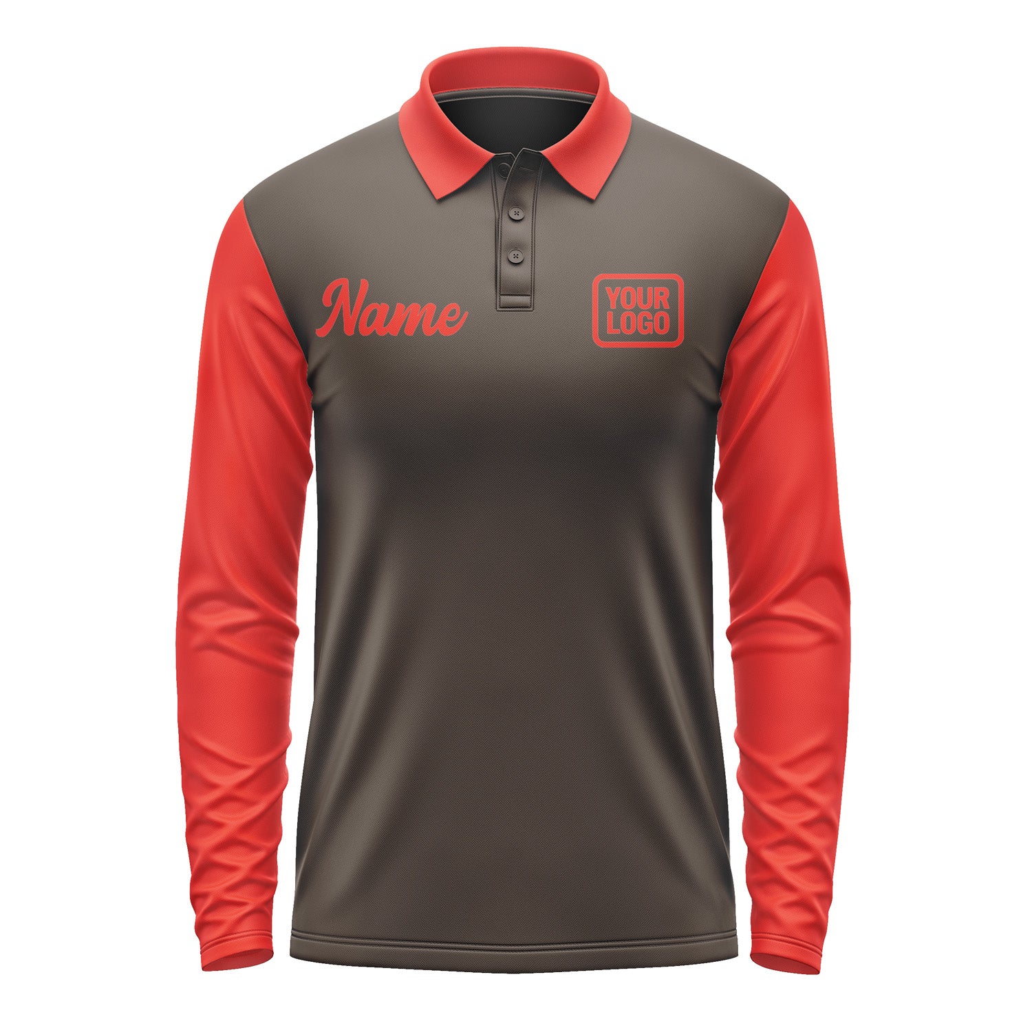 Custom Brown Orange Red Long Sleeve Polo Shirt Pl011212B112