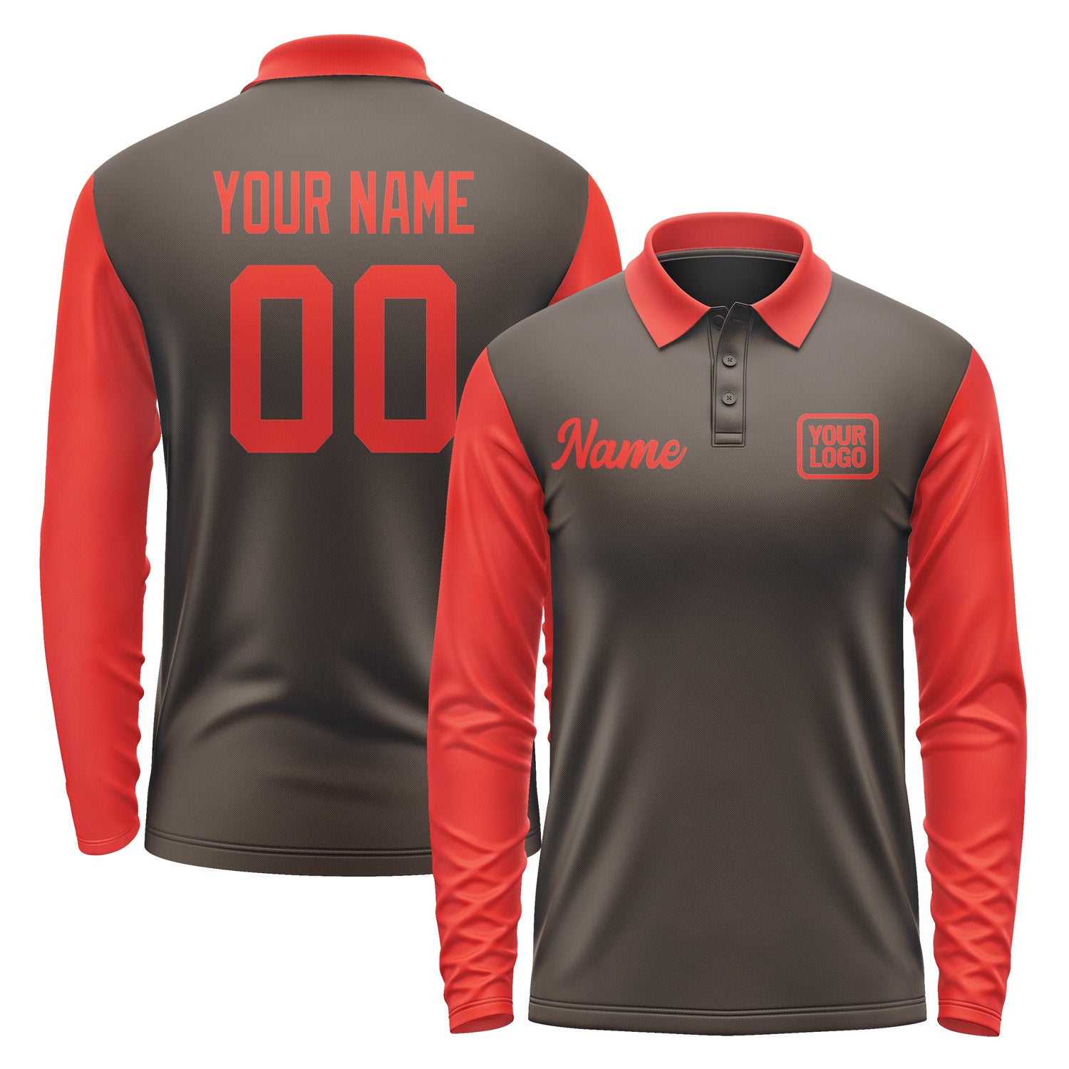 Custom Brown Orange Red Long Sleeve Polo Shirt Pl011212B112