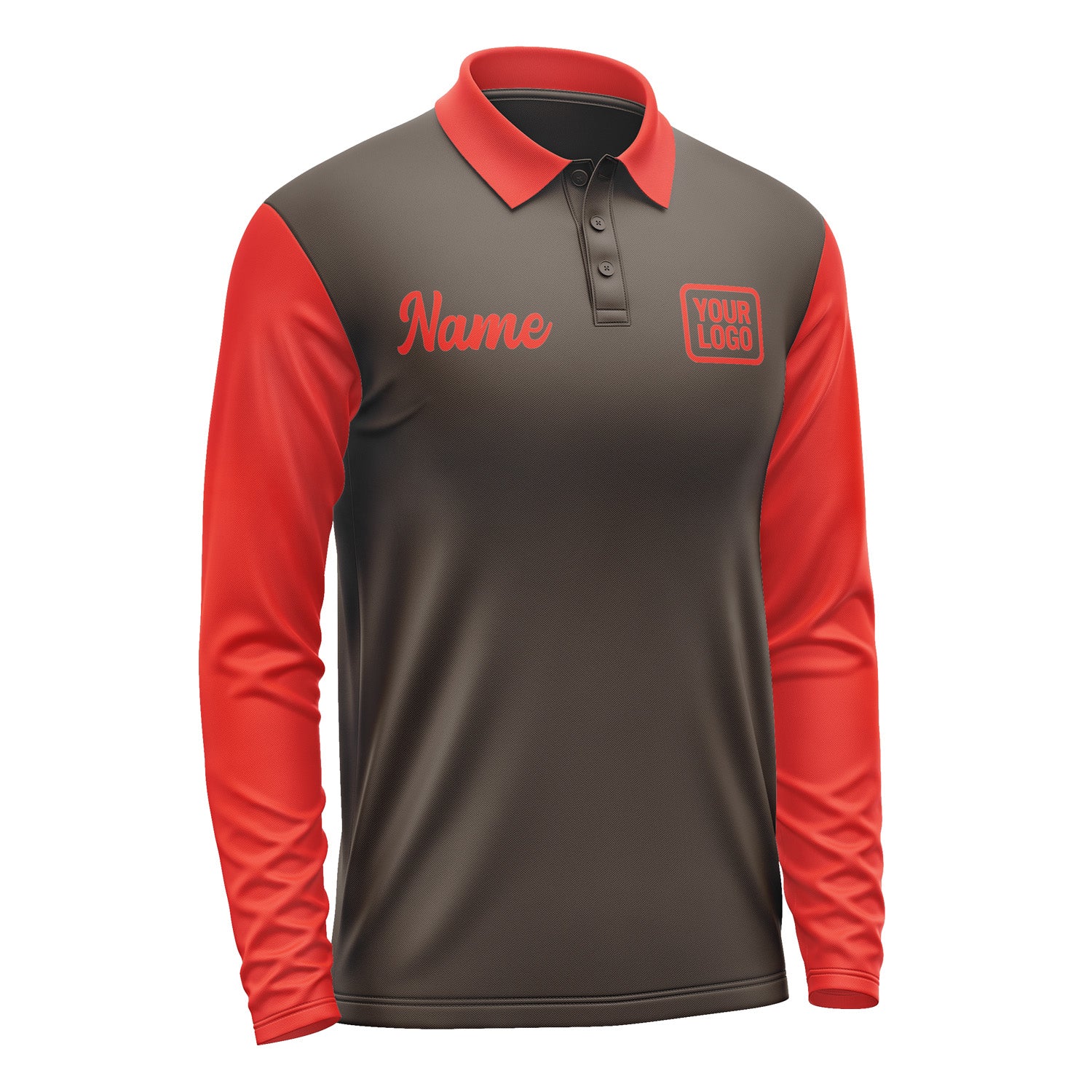 Custom Brown Orange Red Long Sleeve Polo Shirt Pl011212B112