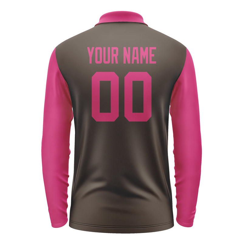 Custom Brown Pink Long Sleeve Polo Shirt Pl011313B113