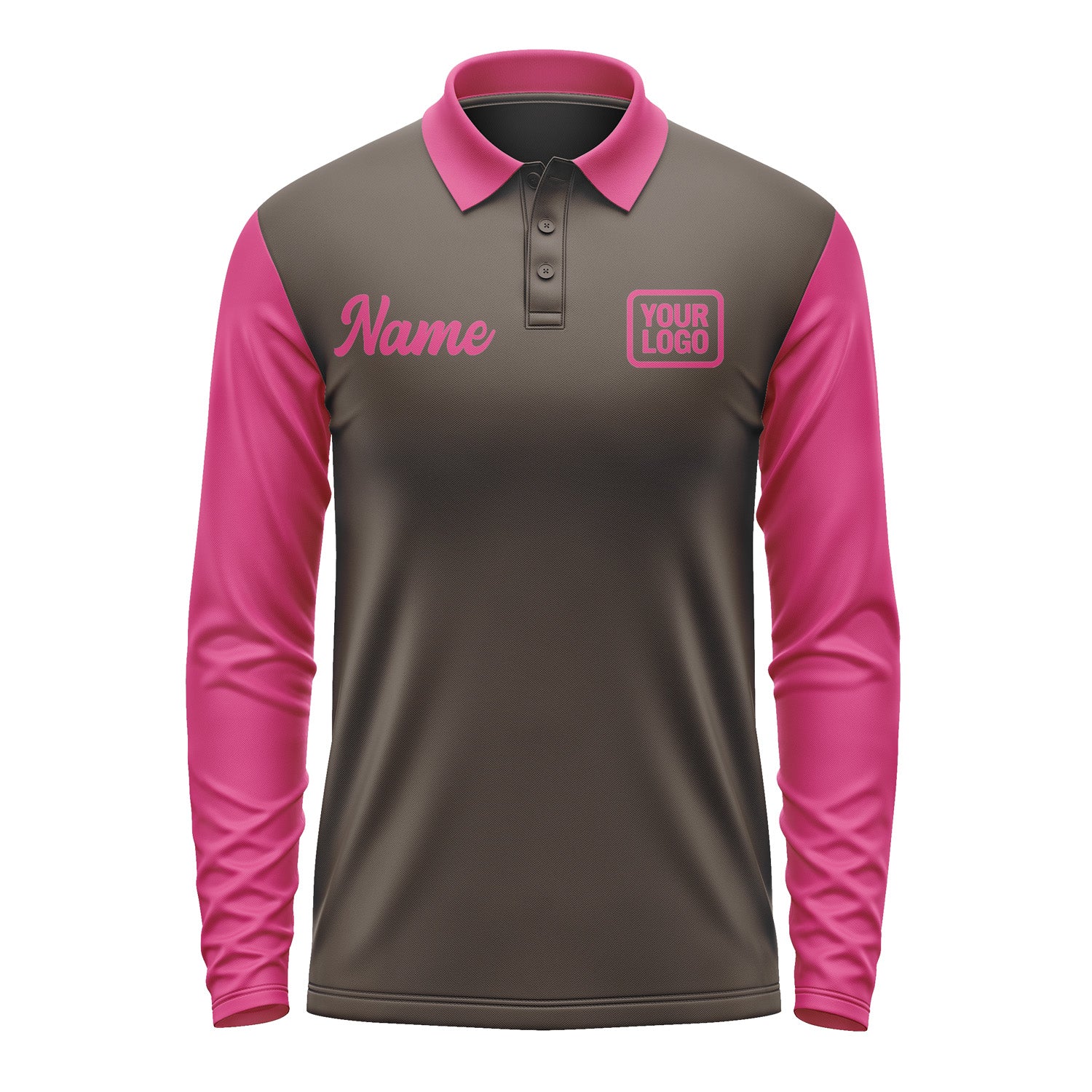 Custom Brown Pink Long Sleeve Polo Shirt Pl011313B113