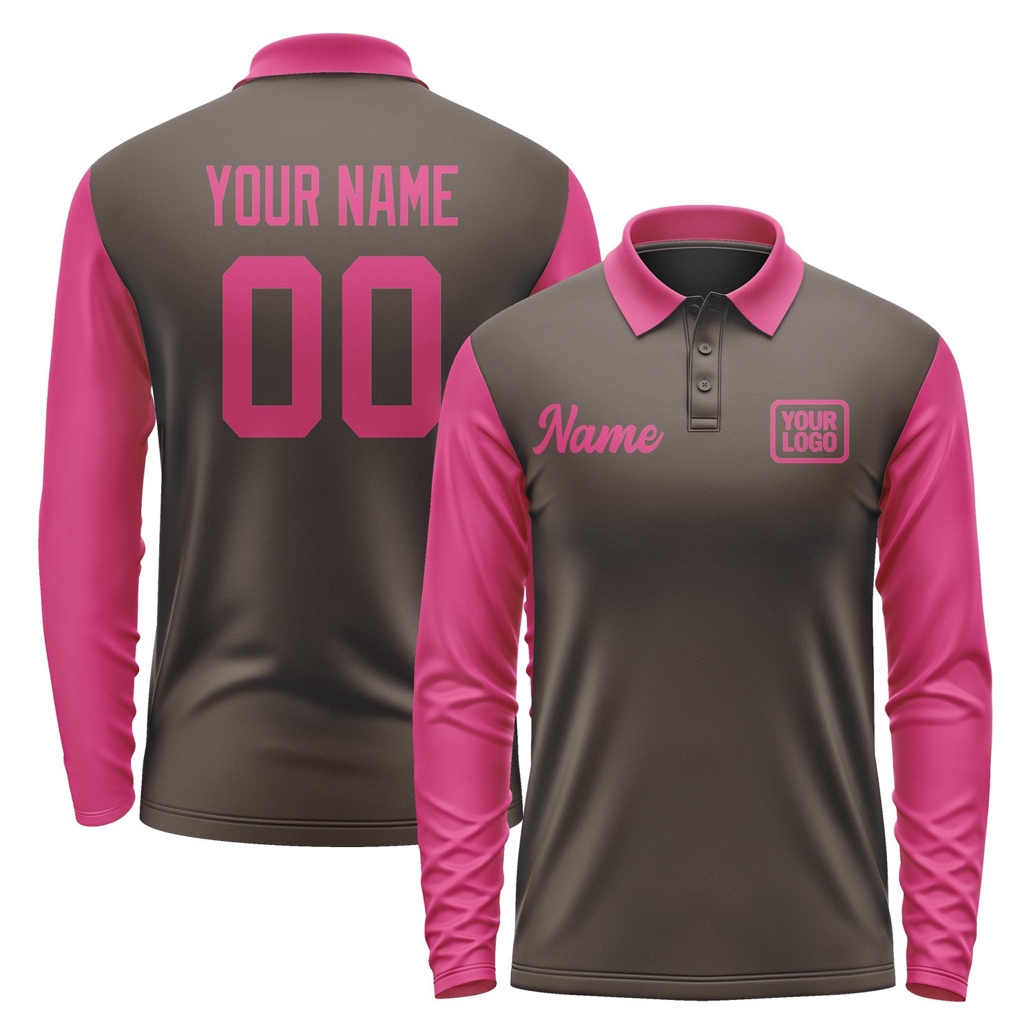 Custom Brown Pink Long Sleeve Polo Shirt Pl011313B113