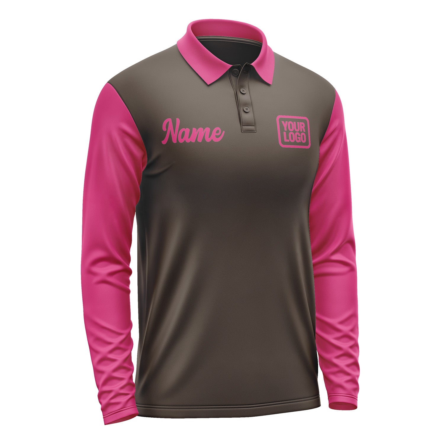 Custom Brown Pink Long Sleeve Polo Shirt Pl011313B113