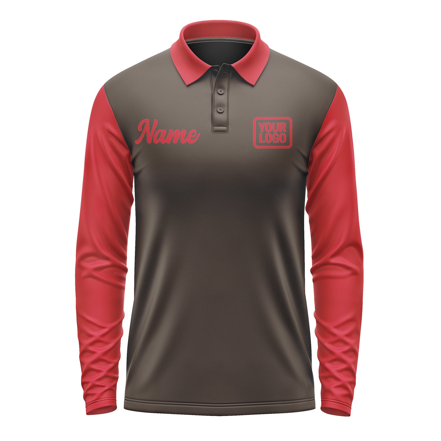 Custom Brown Red Long Sleeve Polo Shirt Pl011414B114