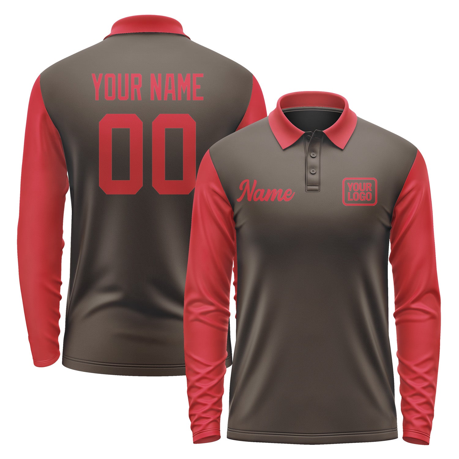 Custom Brown Red Long Sleeve Polo Shirt Pl011414B114