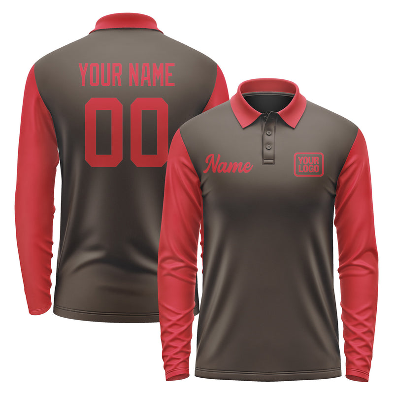 Custom Brown Red Long Sleeve Polo Shirt Pl011414B114