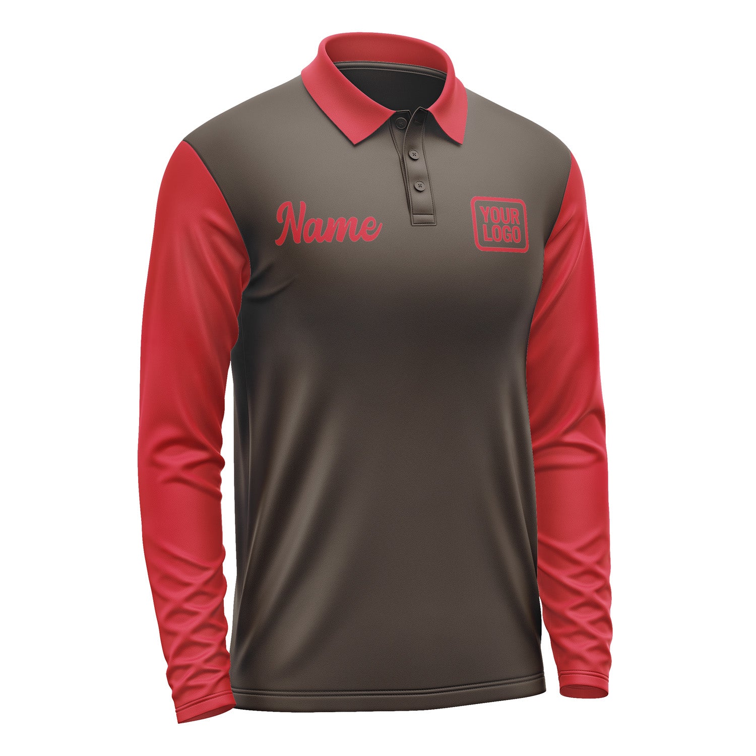 Custom Brown Red Long Sleeve Polo Shirt Pl011414B114