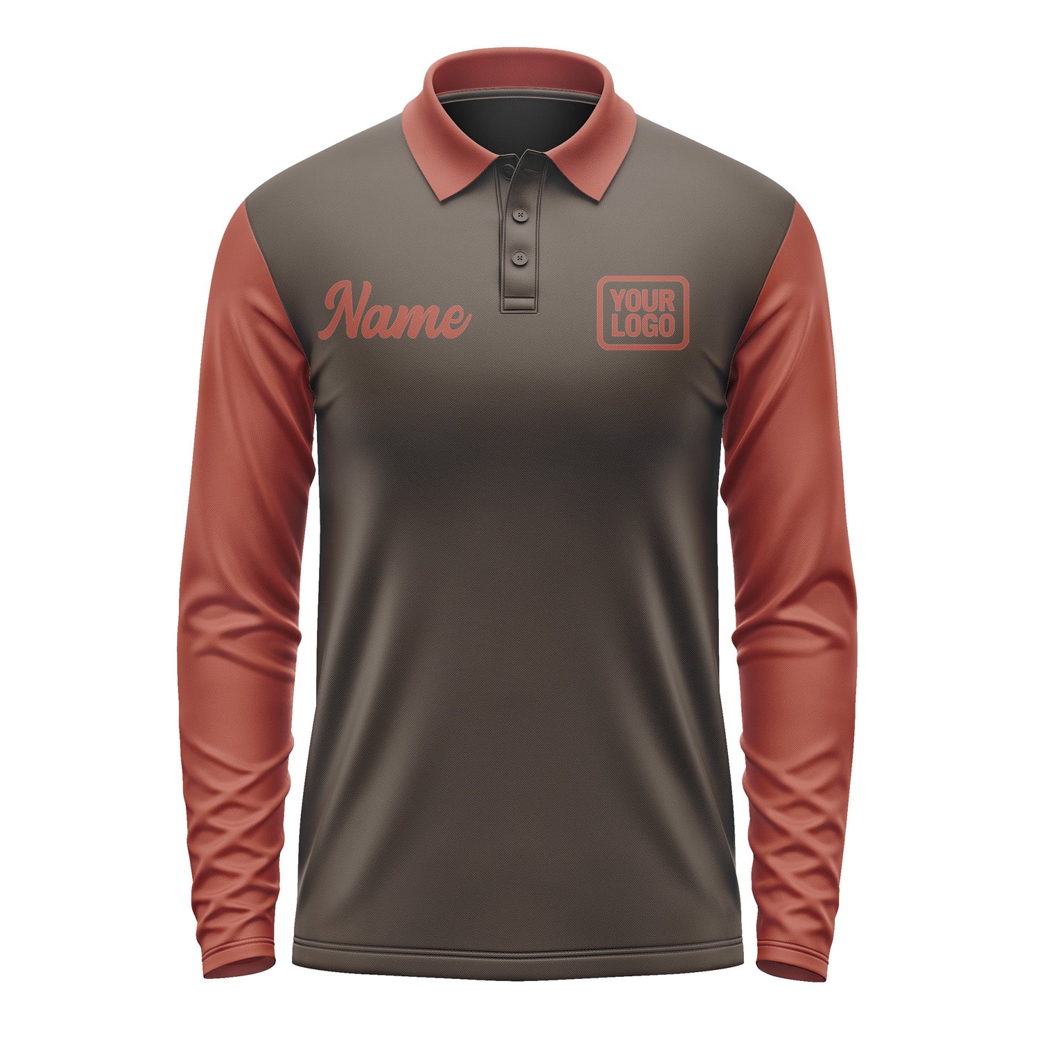 Custom Brown Coral Red Long Sleeve Polo Shirt Pl011616B116