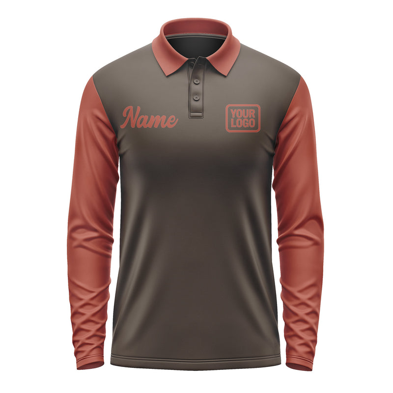 Custom Brown Coral Red Long Sleeve Polo Shirt Pl011616B116