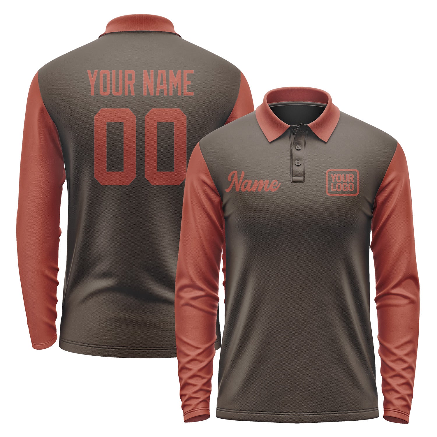 Custom Brown Coral Red Long Sleeve Polo Shirt Pl011616B116
