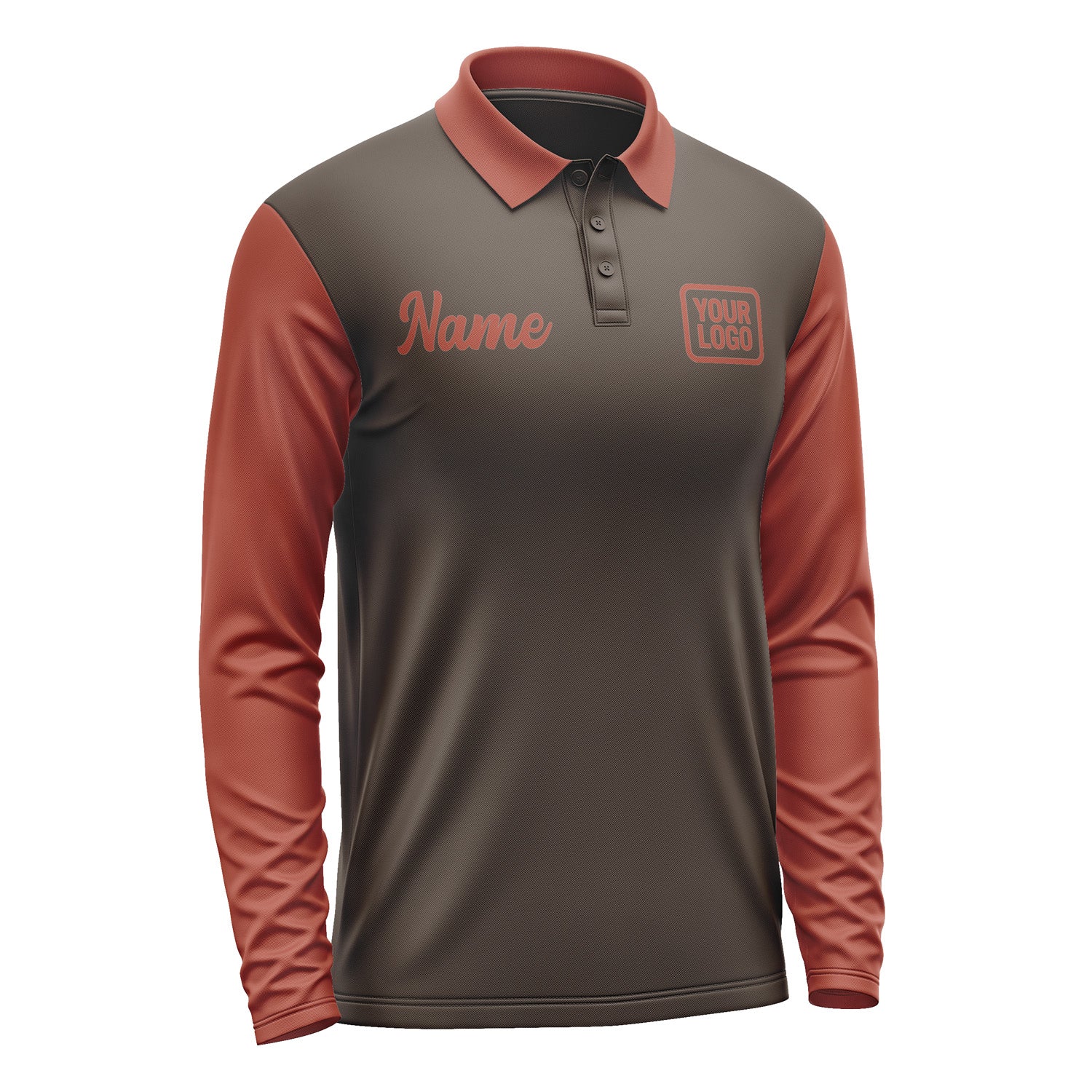 Custom Brown Coral Red Long Sleeve Polo Shirt Pl011616B116