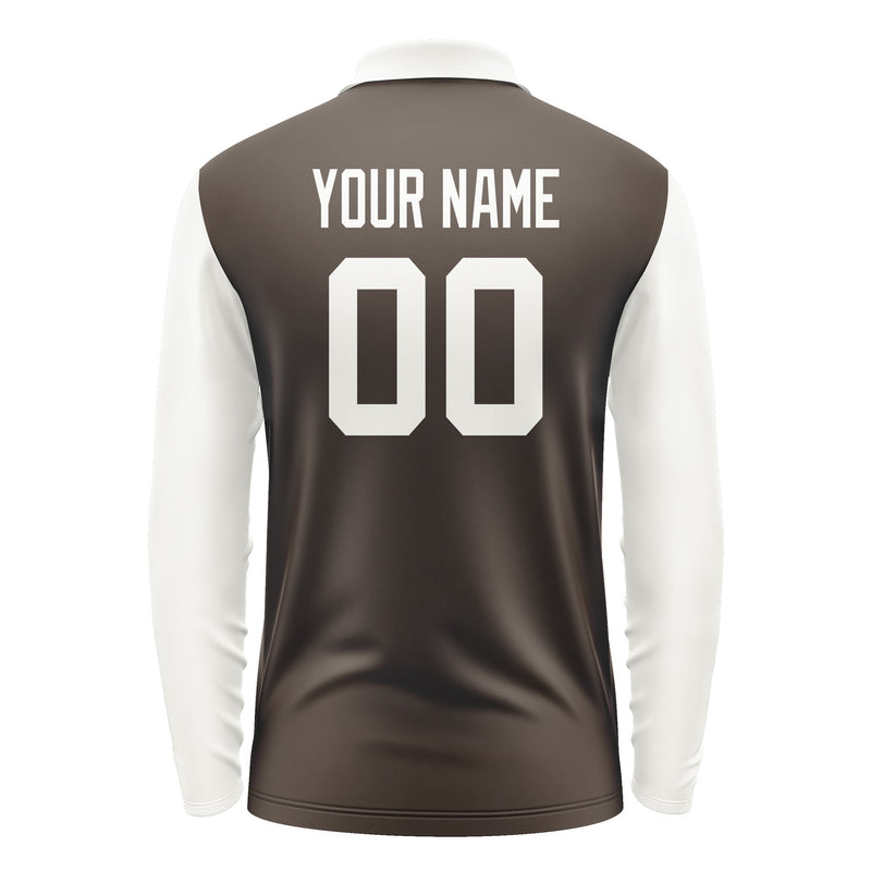 Custom Brown White Long Sleeve Polo Shirt Pl011818B118