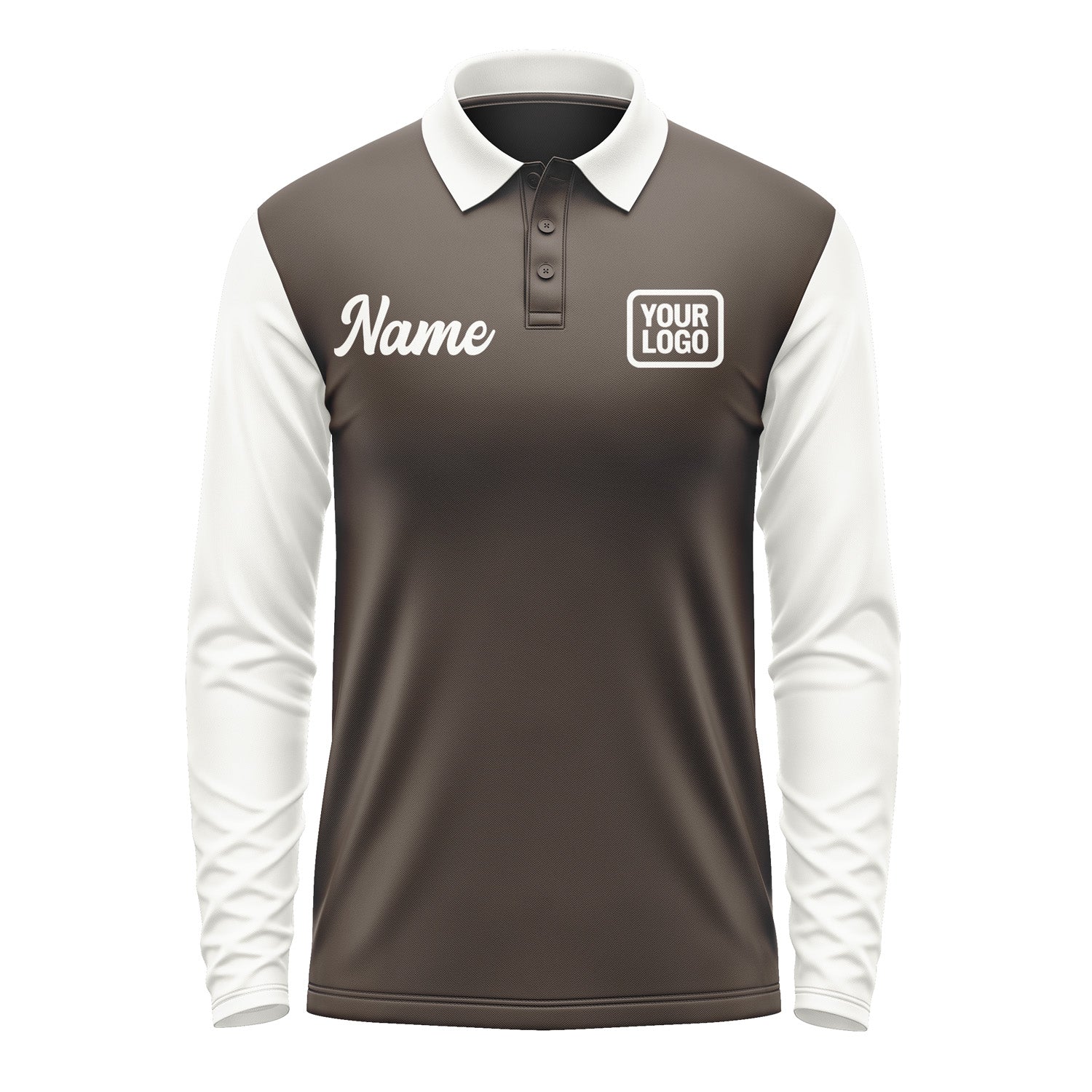 Custom Brown White Long Sleeve Polo Shirt Pl011818B118