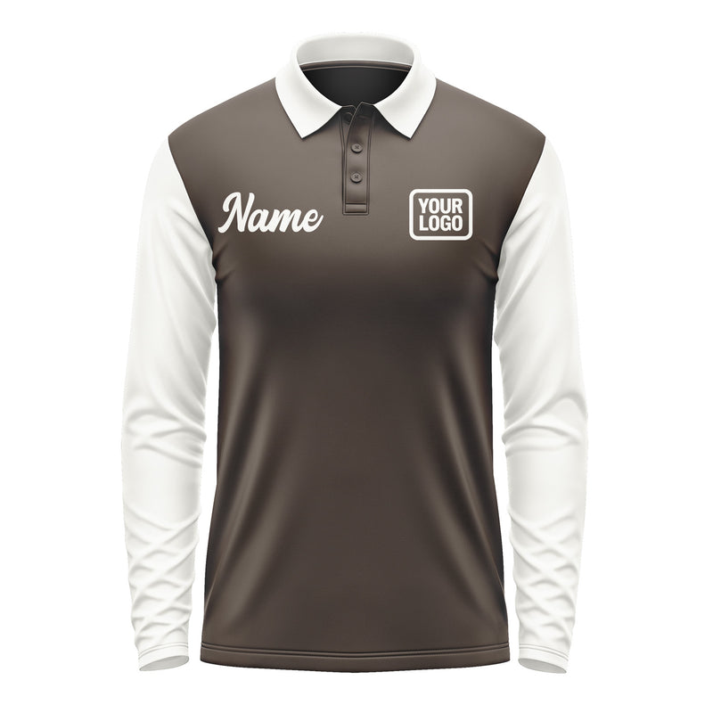 Custom Brown White Long Sleeve Polo Shirt Pl011818B118