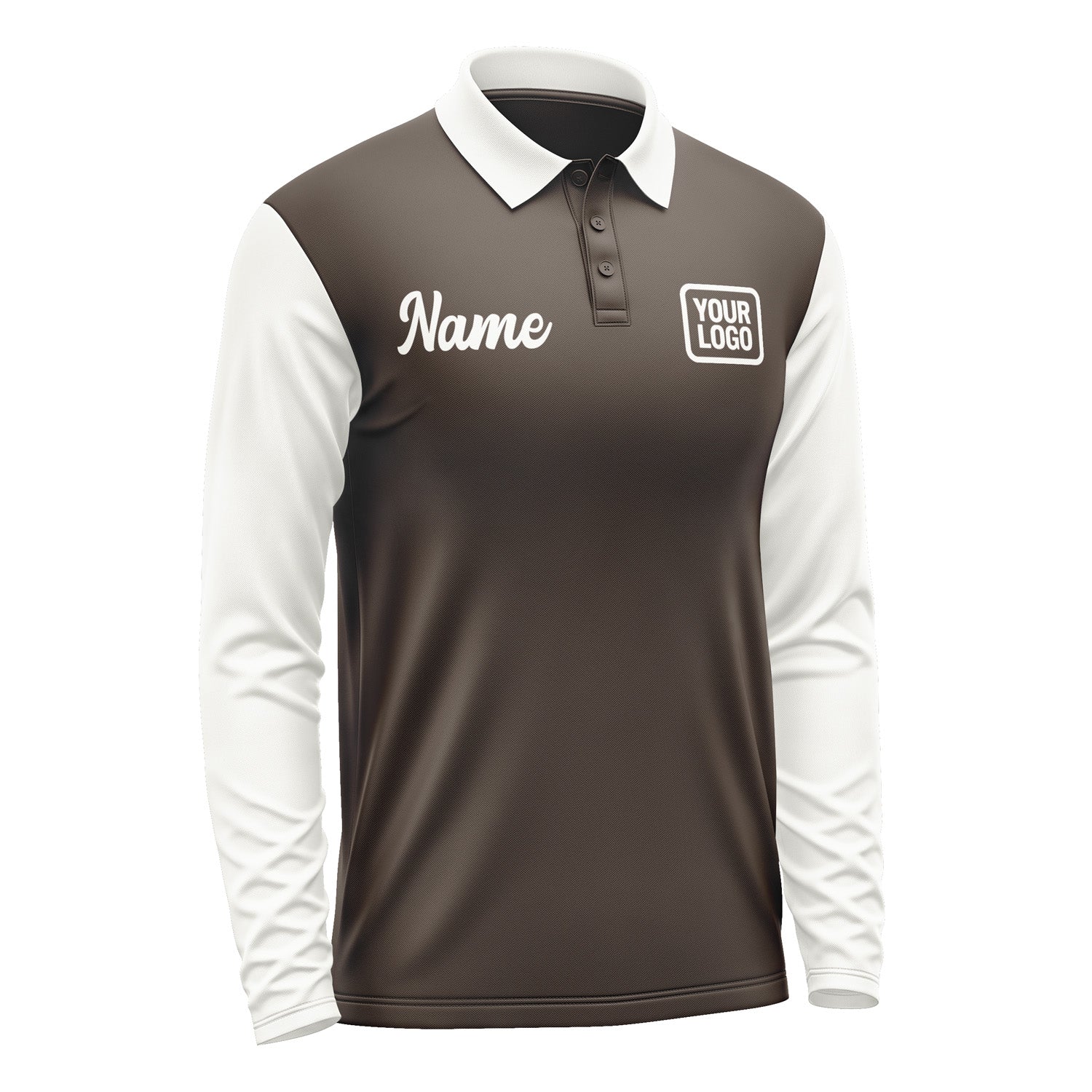 Custom Brown White Long Sleeve Polo Shirt Pl011818B118